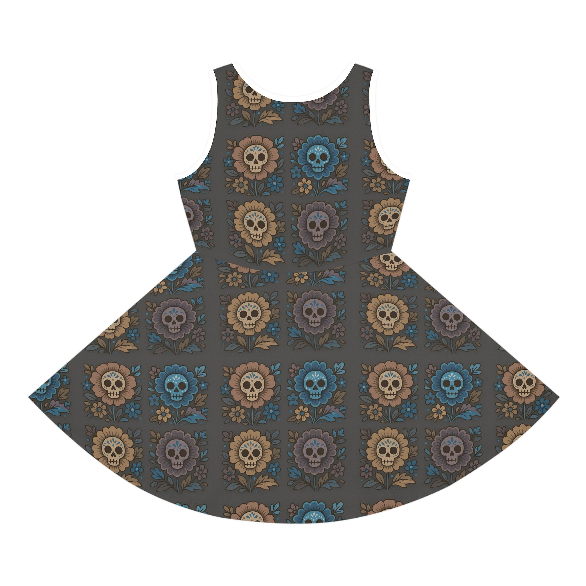 MOSiQ | Day of the Dead  Girls' Skull, Colorful Floral DresHalloween Outfit, Festival Wear, Dia de los Muertos Dress