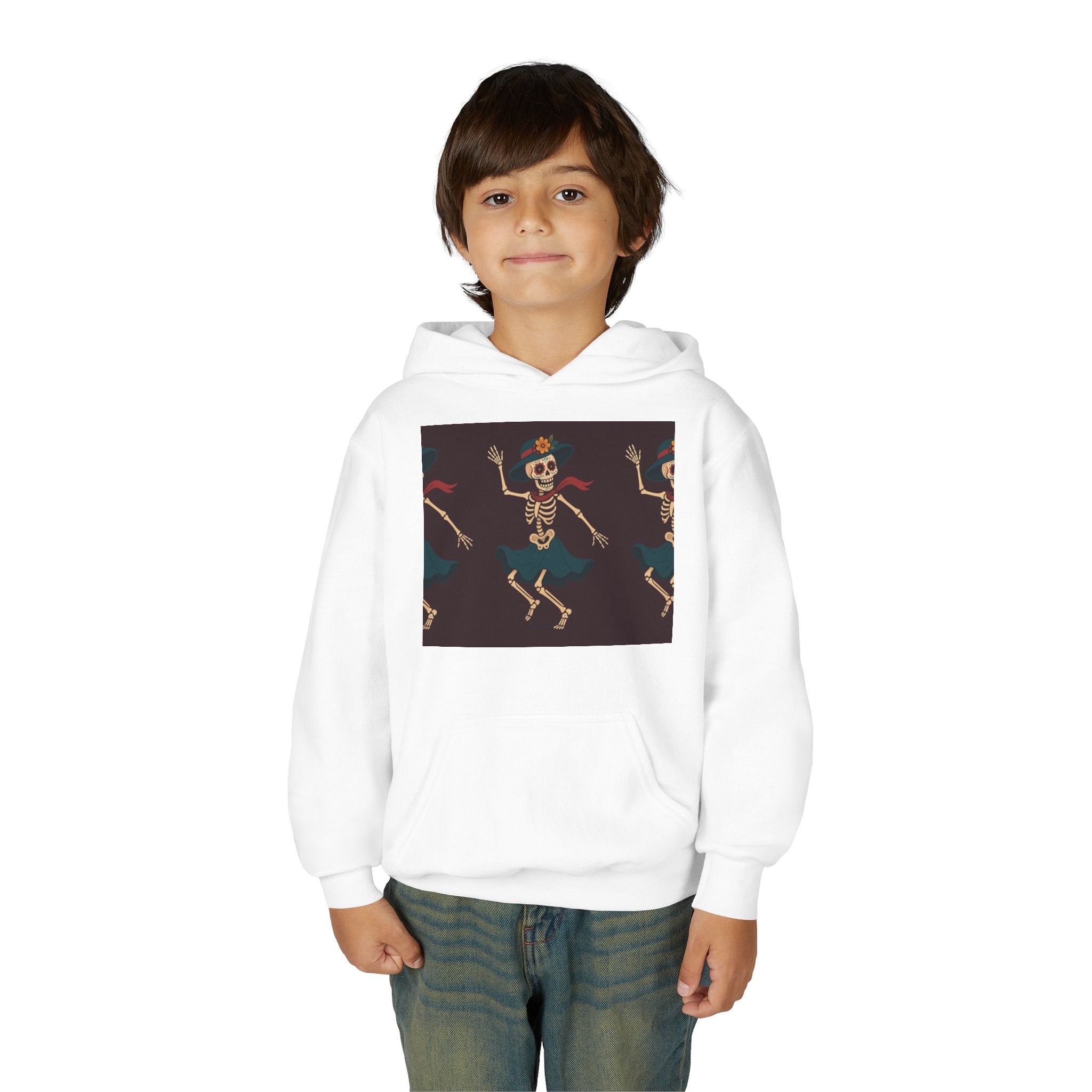 MOSiQ | Day of the Dead Teen Skeleton Costume Skeletons Youth Hoodie - Halloween Gift, Dance Party Sweater, Trendy Kids Apparel, Cute Halloween Outfits, Fun Trick-or-Treat