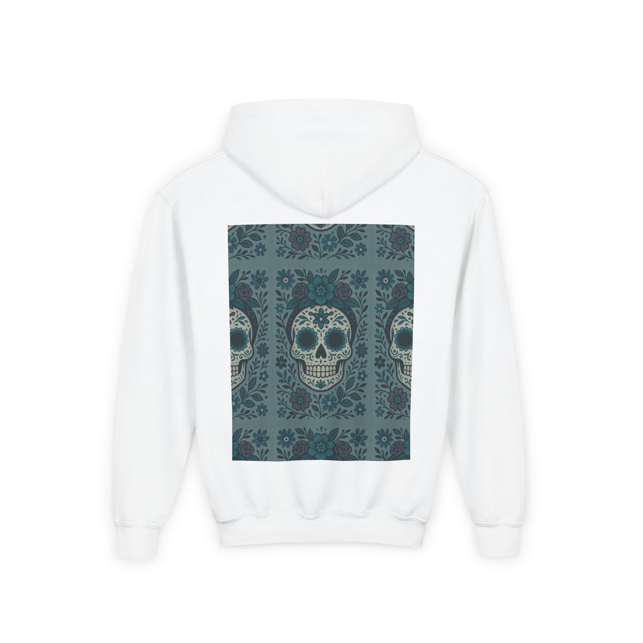 MOSiQ | Day of the Dead Sugar Skull Youth Hoodie | Day of the Dead Sweatshirt, Halloween Gift, Kids Pullover, Gothic Style, Unique Art Hoodie