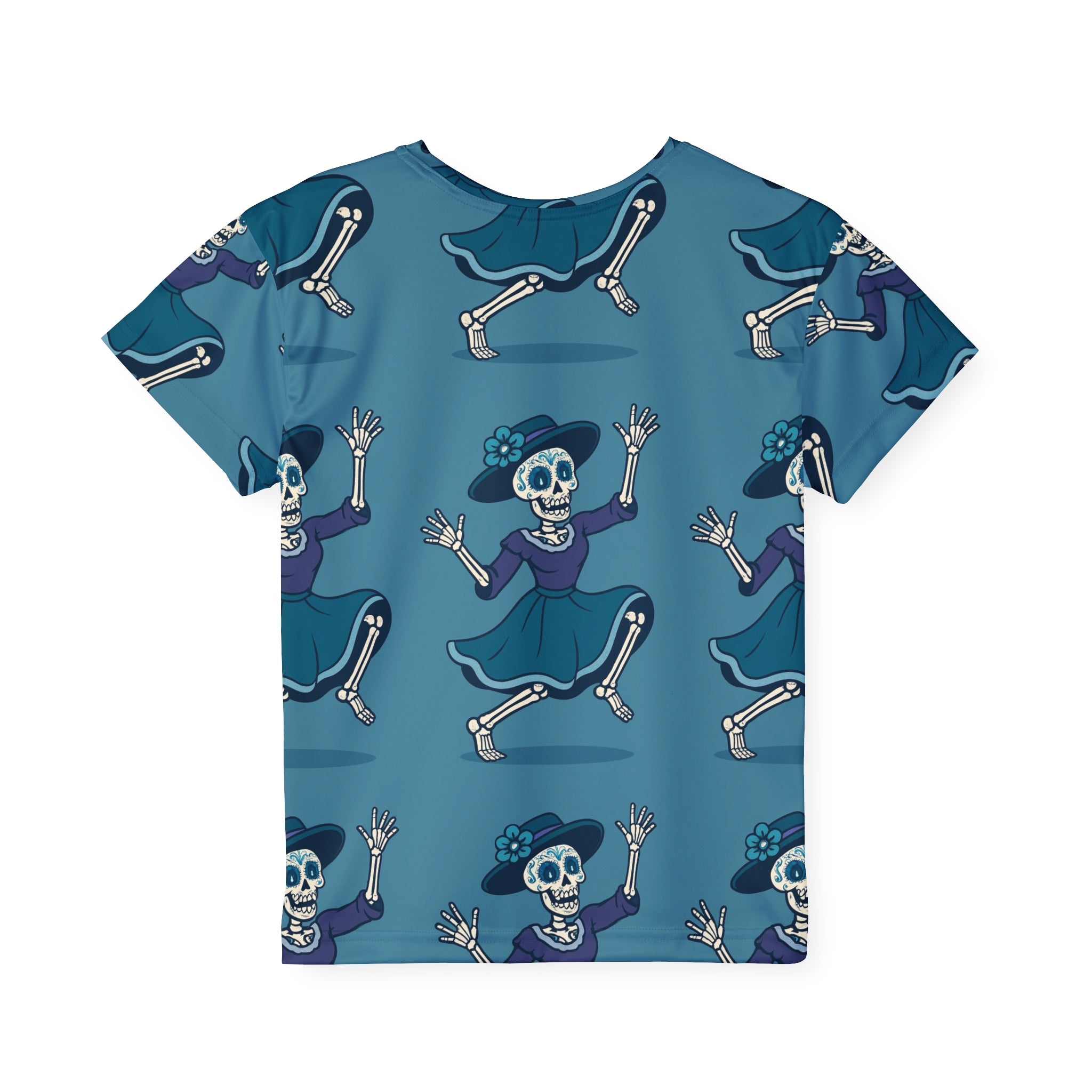 MOSiQ | Day of the Dead Kids Skeleton Sports Jersey, Fun Halloween T-Shirt, Unique Kids Apparel, Playful Costume Top, Skeleton Dance Shirt, Holiday Outfit