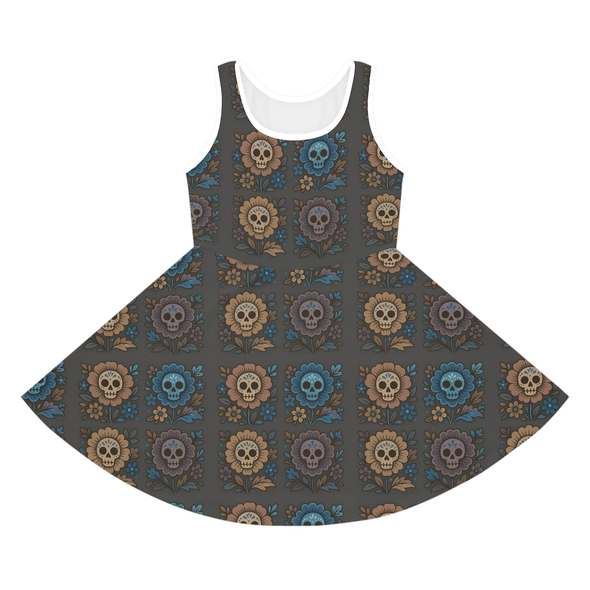 MOSiQ | Day of the Dead  Girls' Skull, Colorful Floral DresHalloween Outfit, Festival Wear, Dia de los Muertos Dress
