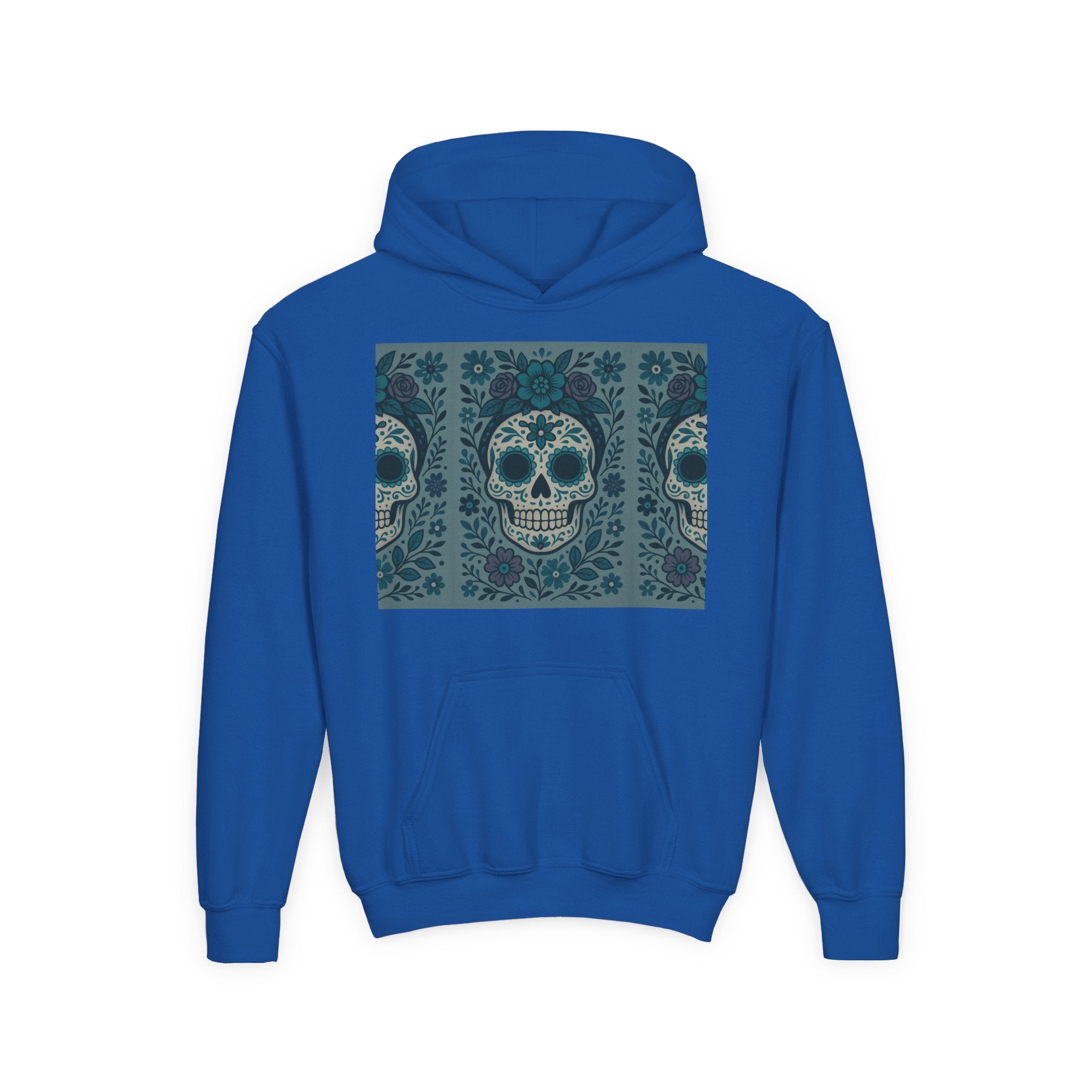 MOSiQ | Day of the Dead Sugar Skull Youth Hoodie | Day of the Dead Sweatshirt, Halloween Gift, Kids Pullover, Gothic Style, Unique Art Hoodie