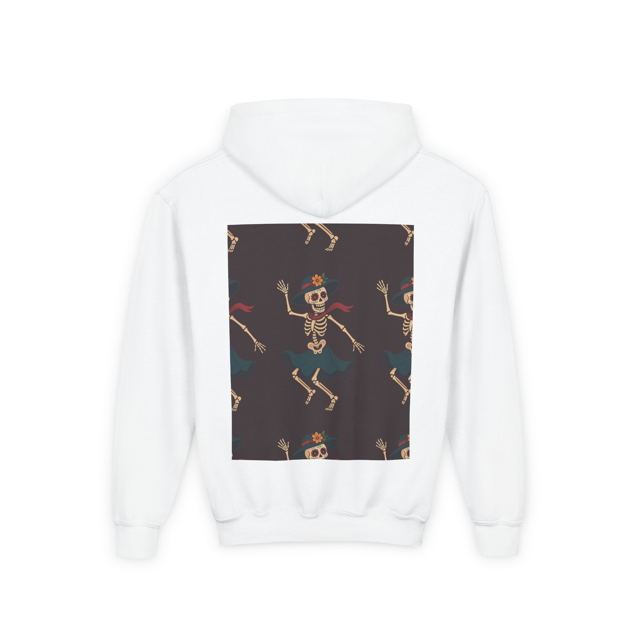 MOSiQ | Day of the Dead Teen Skeleton Costume Skeletons Youth Hoodie - Halloween Gift, Dance Party Sweater, Trendy Kids Apparel, Cute Halloween Outfits, Fun Trick-or-Treat