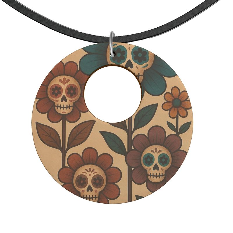 MOSiQ | Day of the Dead Skull Flower  Wooden Pendant Organic Shapes