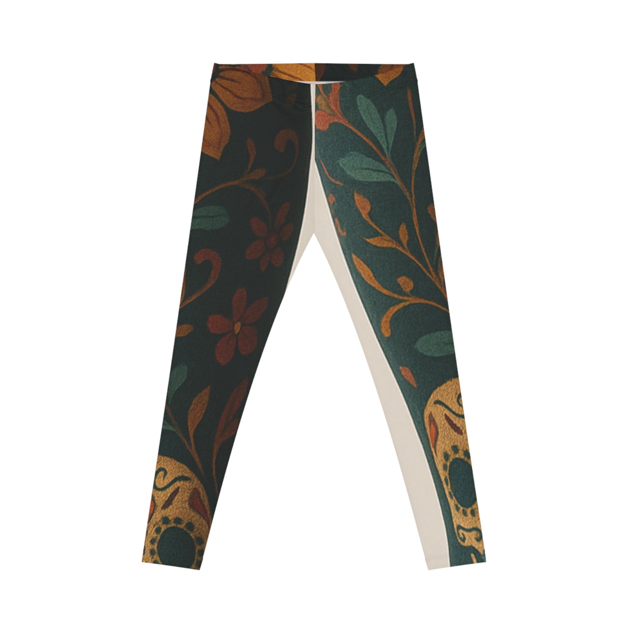 MOSIQ | Day of the Dead Women's Floral Print Leggings, Casual Fitness Tights, Boho Style Activewear, Comfortable Leggings, Gift for Her, Everyday Wear