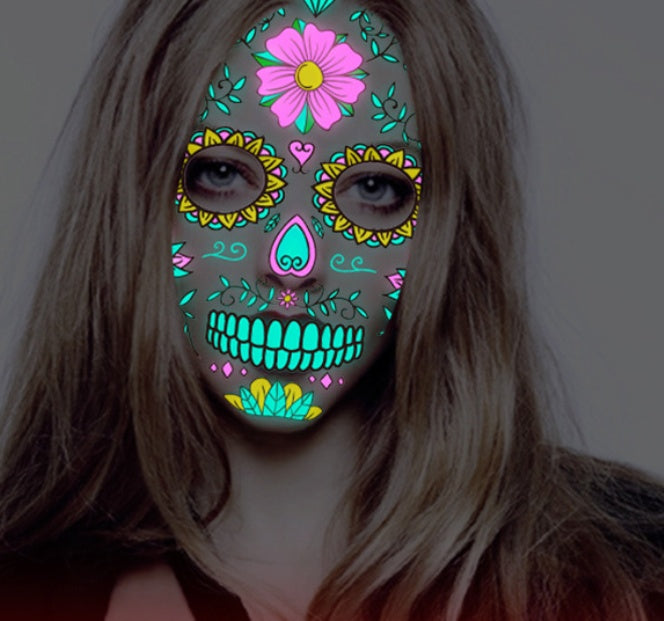 MOSiQ | Day of the Dead  Funny Halloween Two-color Luminous Tattoo Sticker Face