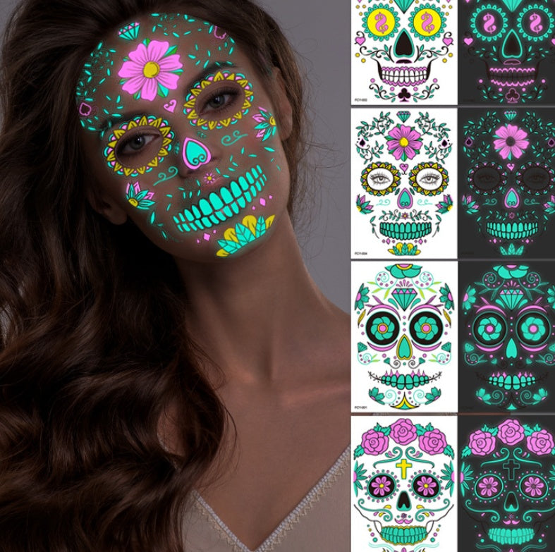 MOSiQ | Day of the Dead  Funny Halloween Two-color Luminous Tattoo Sticker Face