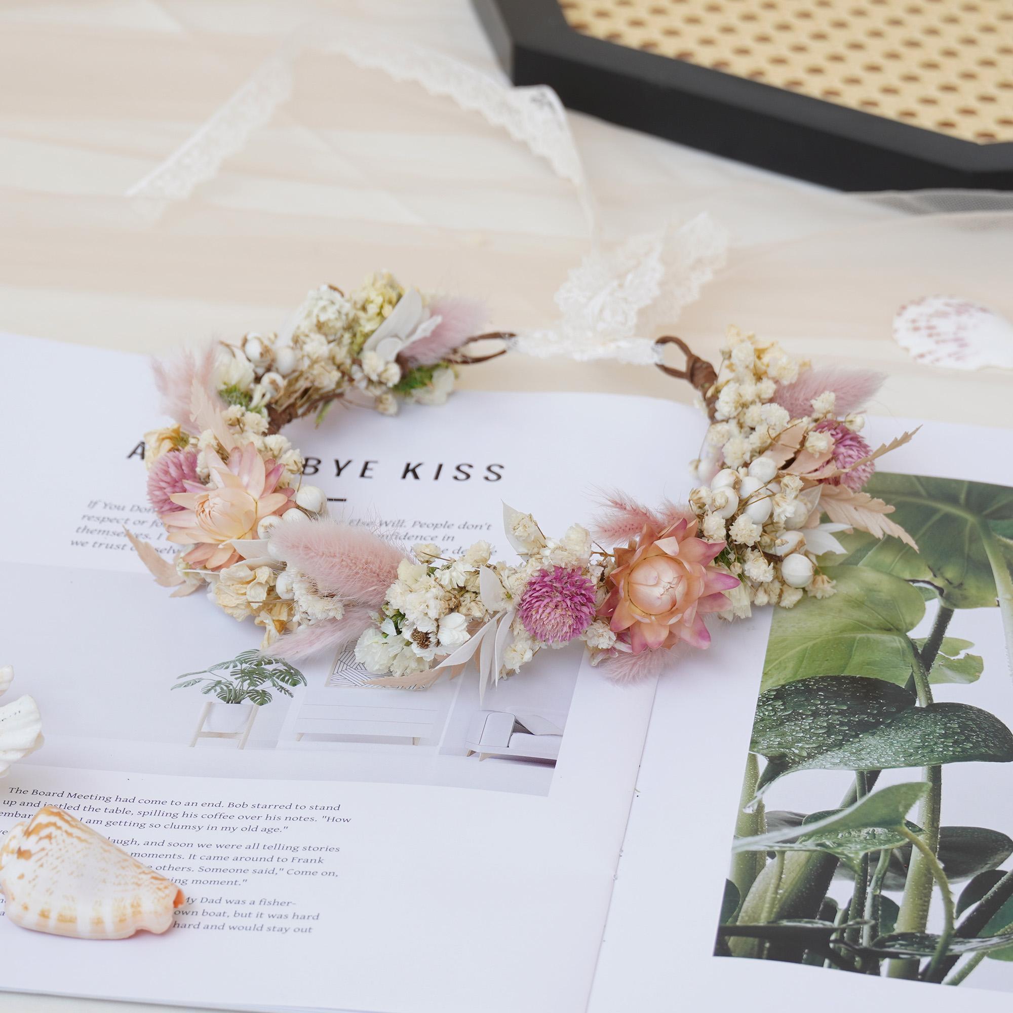 MOSiQ | Day of the Dead  Gypsophila Crown, Dried Flower Crown, Bridal Wedding, Daily Party, Birthday Universal Crown