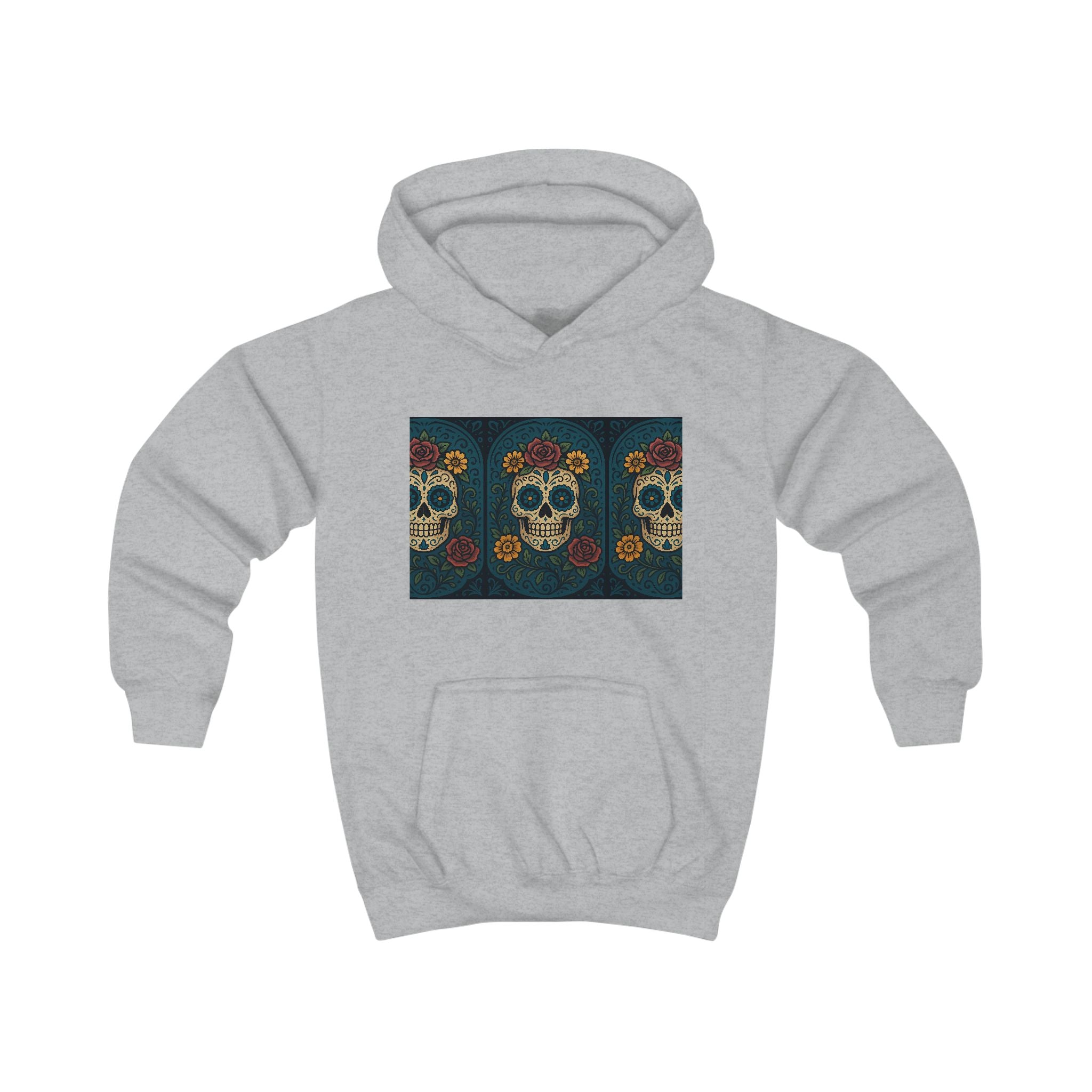 MOSiQ | Day of the Dead Kids Skull Costume Kids Hoodie with Floral Skull Design - Cute and Edgy Sweatshirt for Halloween, Birthdays, Everyday Wear, Unique Gift