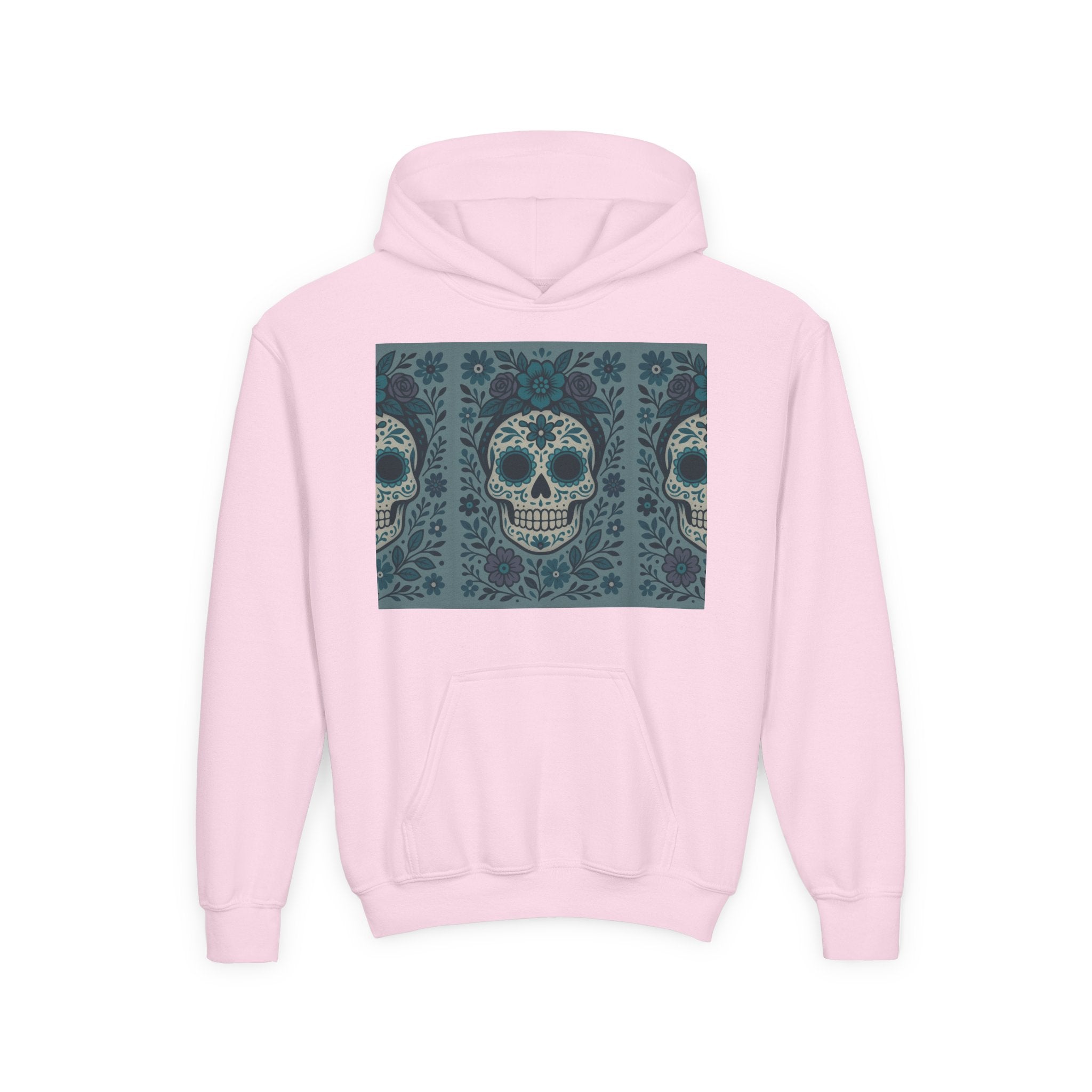MOSiQ | Day of the Dead Sugar Skull Youth Hoodie | Day of the Dead Sweatshirt, Halloween Gift, Kids Pullover, Gothic Style, Unique Art Hoodie