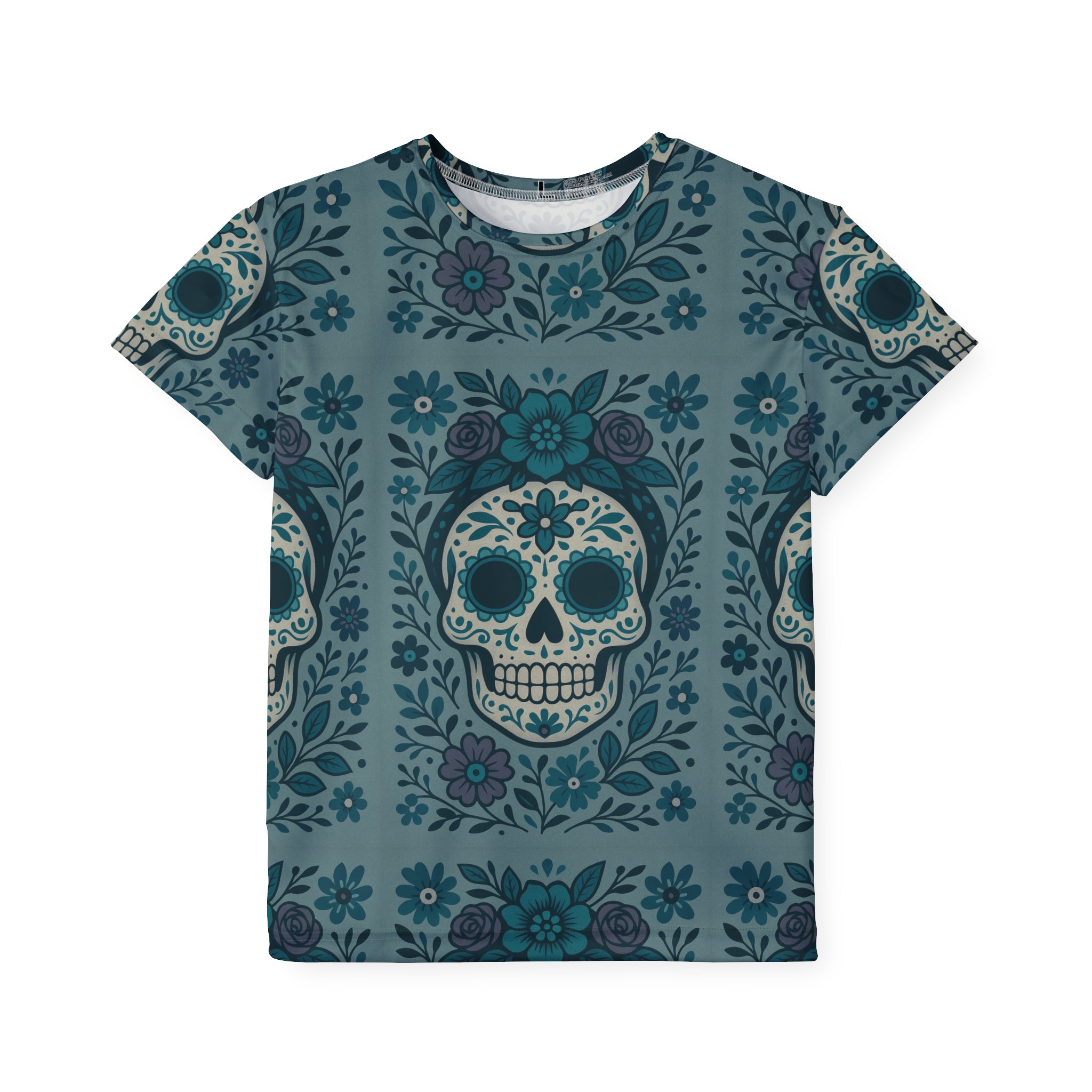 MOSiQ | Day of the Dead Skull Print Kids Jersey - Stylish Sportswear, Summer Play, Halloween Costume, Unique Gift, Trendy Kids Attire