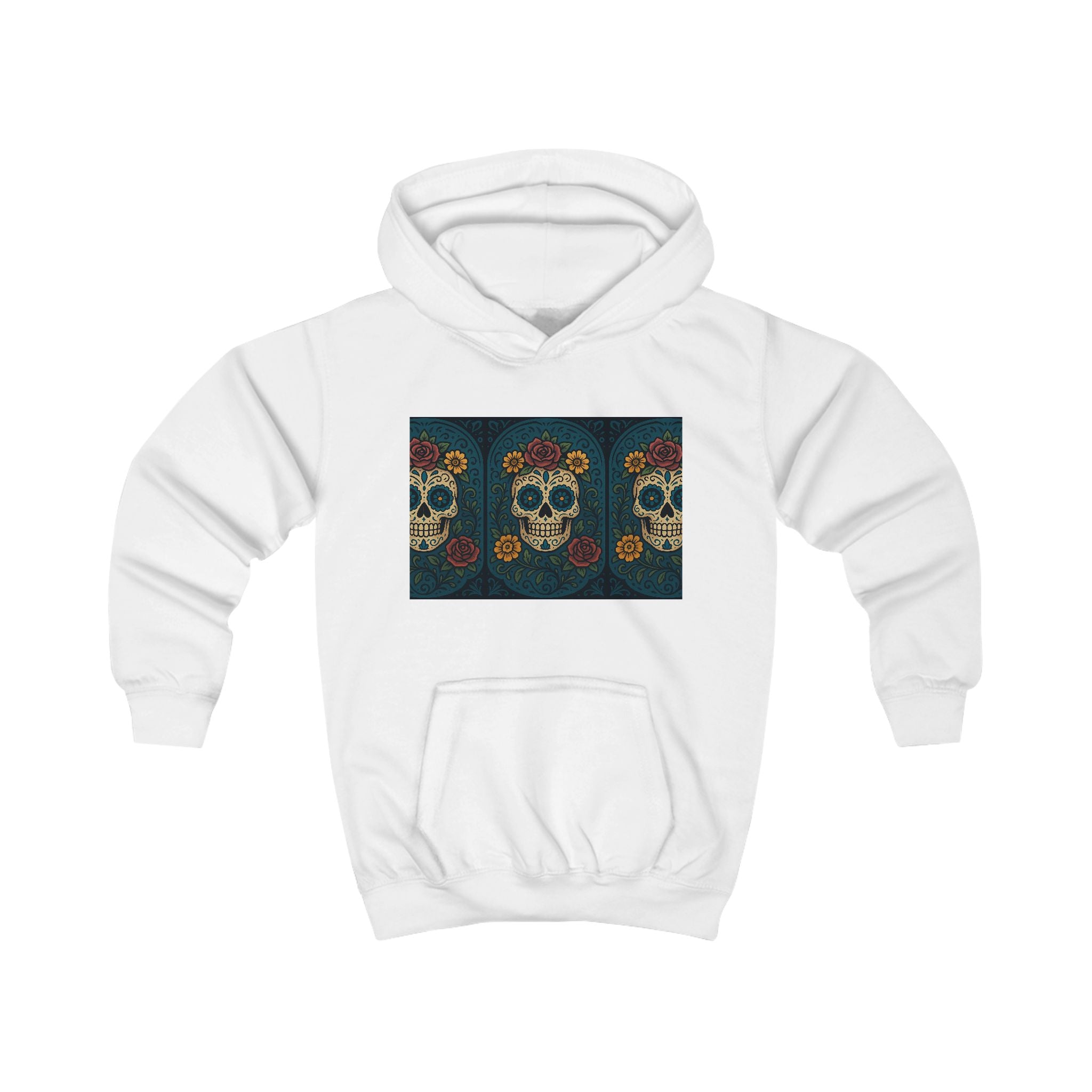 MOSiQ | Day of the Dead Kids Skull Costume Kids Hoodie with Floral Skull Design - Cute and Edgy Sweatshirt for Halloween, Birthdays, Everyday Wear, Unique Gift
