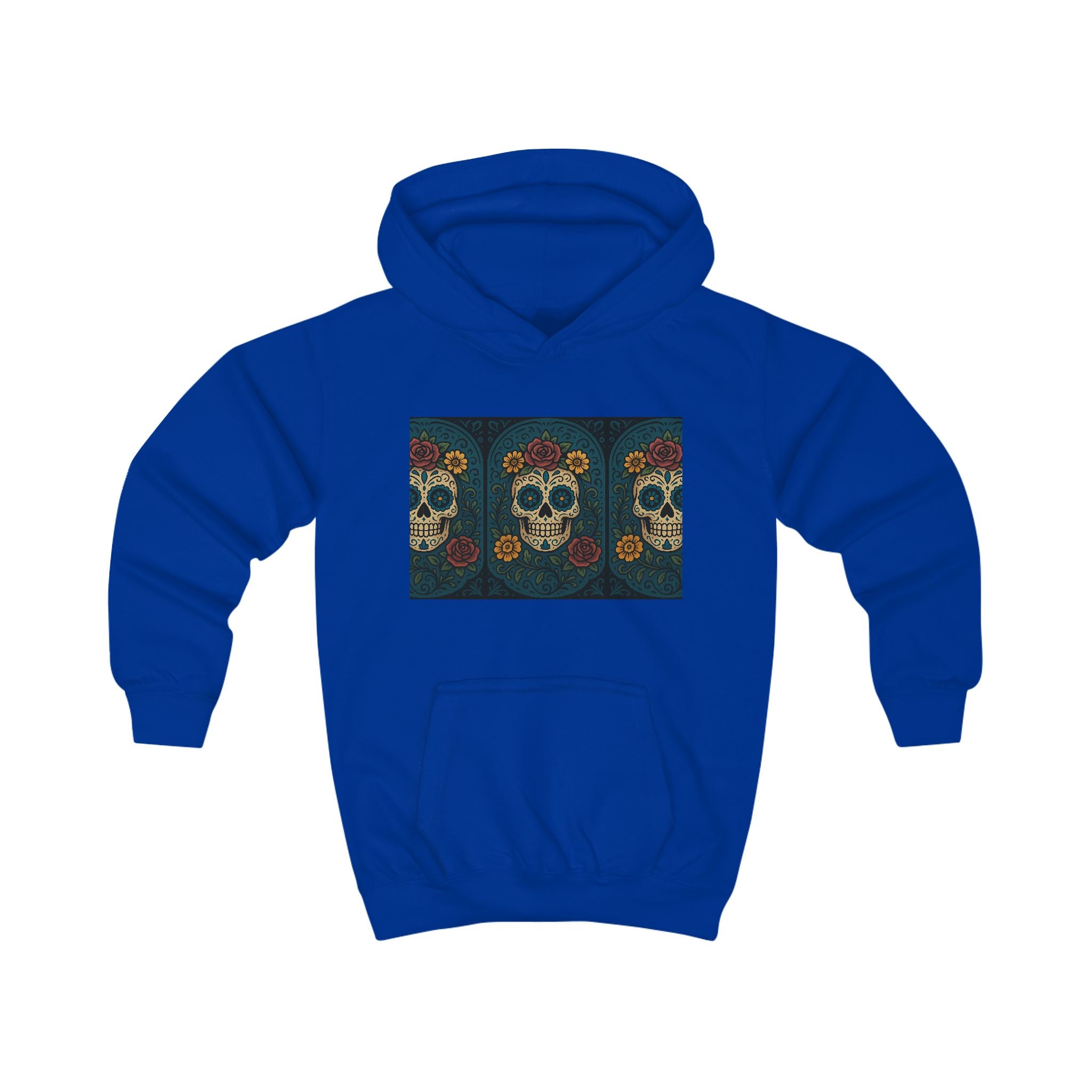 MOSiQ | Day of the Dead Kids Skull Costume Kids Hoodie with Floral Skull Design - Cute and Edgy Sweatshirt for Halloween, Birthdays, Everyday Wear, Unique Gift