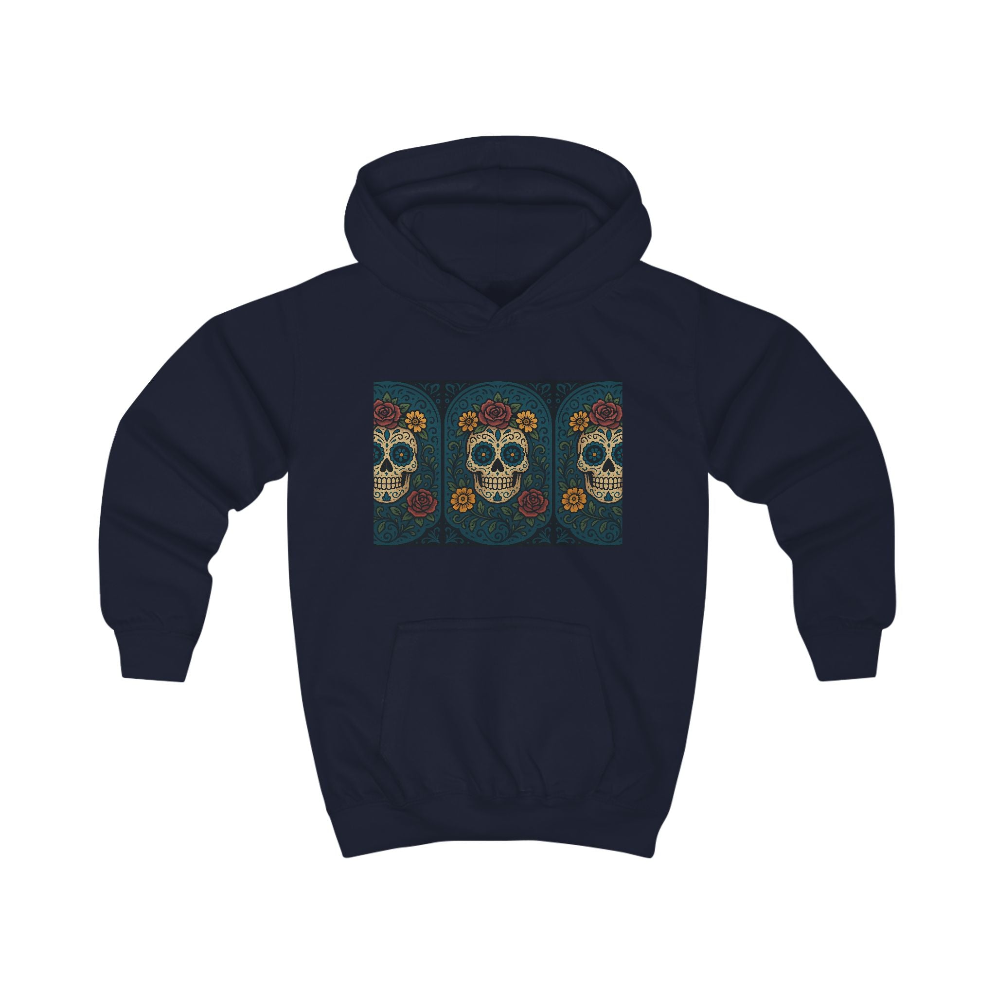 MOSiQ | Day of the Dead Kids Skull Costume Kids Hoodie with Floral Skull Design - Cute and Edgy Sweatshirt for Halloween, Birthdays, Everyday Wear, Unique Gift