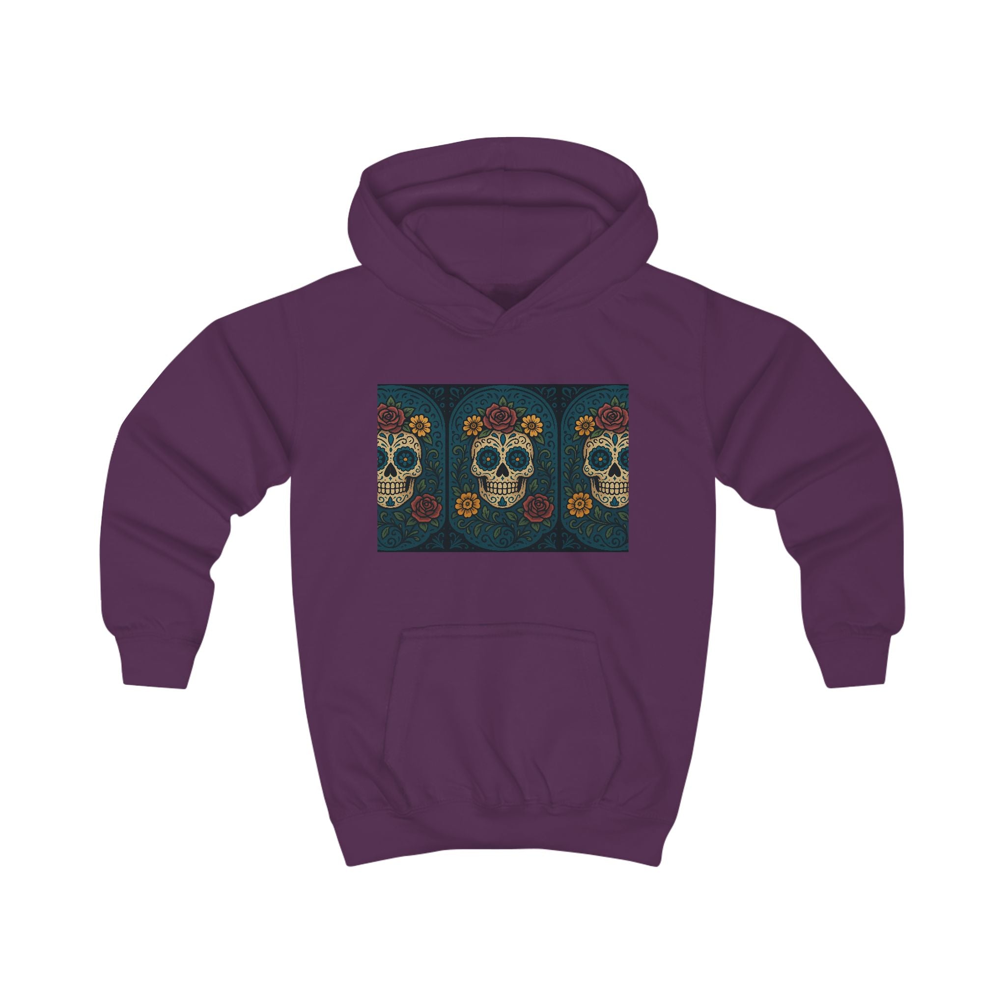 MOSiQ | Day of the Dead Kids Skull Costume Kids Hoodie with Floral Skull Design - Cute and Edgy Sweatshirt for Halloween, Birthdays, Everyday Wear, Unique Gift