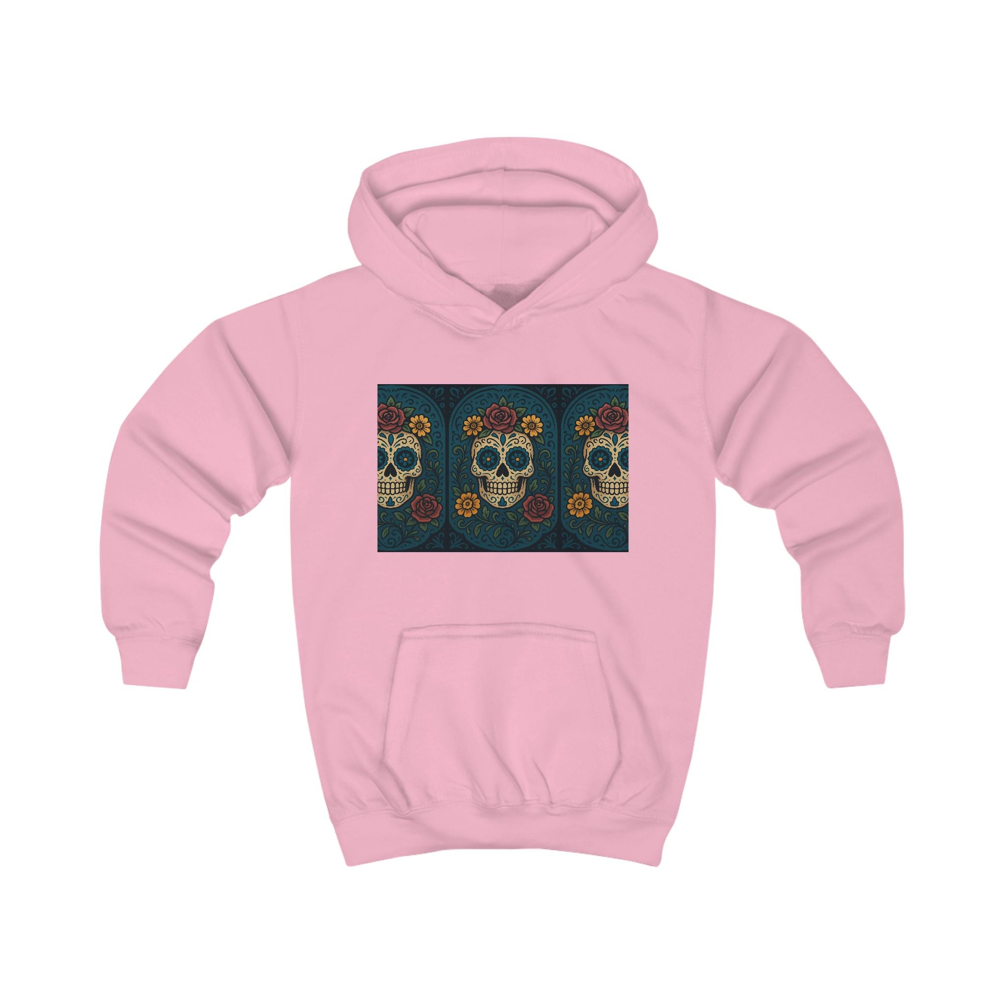 MOSiQ | Day of the Dead Kids Skull Costume Kids Hoodie with Floral Skull Design - Cute and Edgy Sweatshirt for Halloween, Birthdays, Everyday Wear, Unique Gift