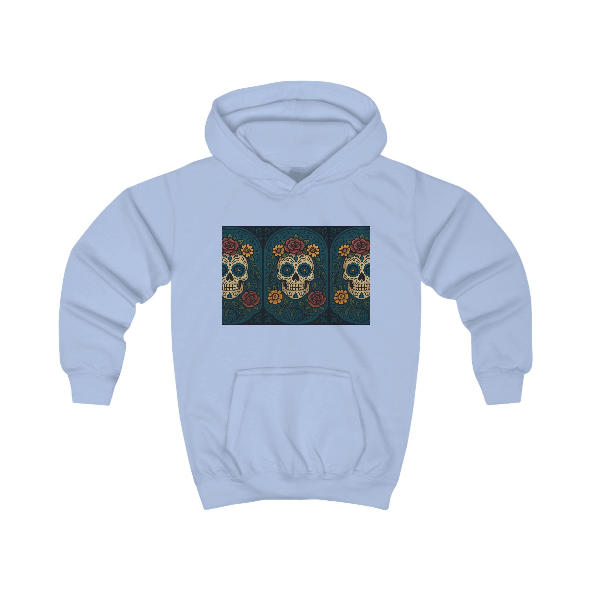 MOSiQ | Day of the Dead Kids Skull Costume Kids Hoodie with Floral Skull Design - Cute and Edgy Sweatshirt for Halloween, Birthdays, Everyday Wear, Unique Gift