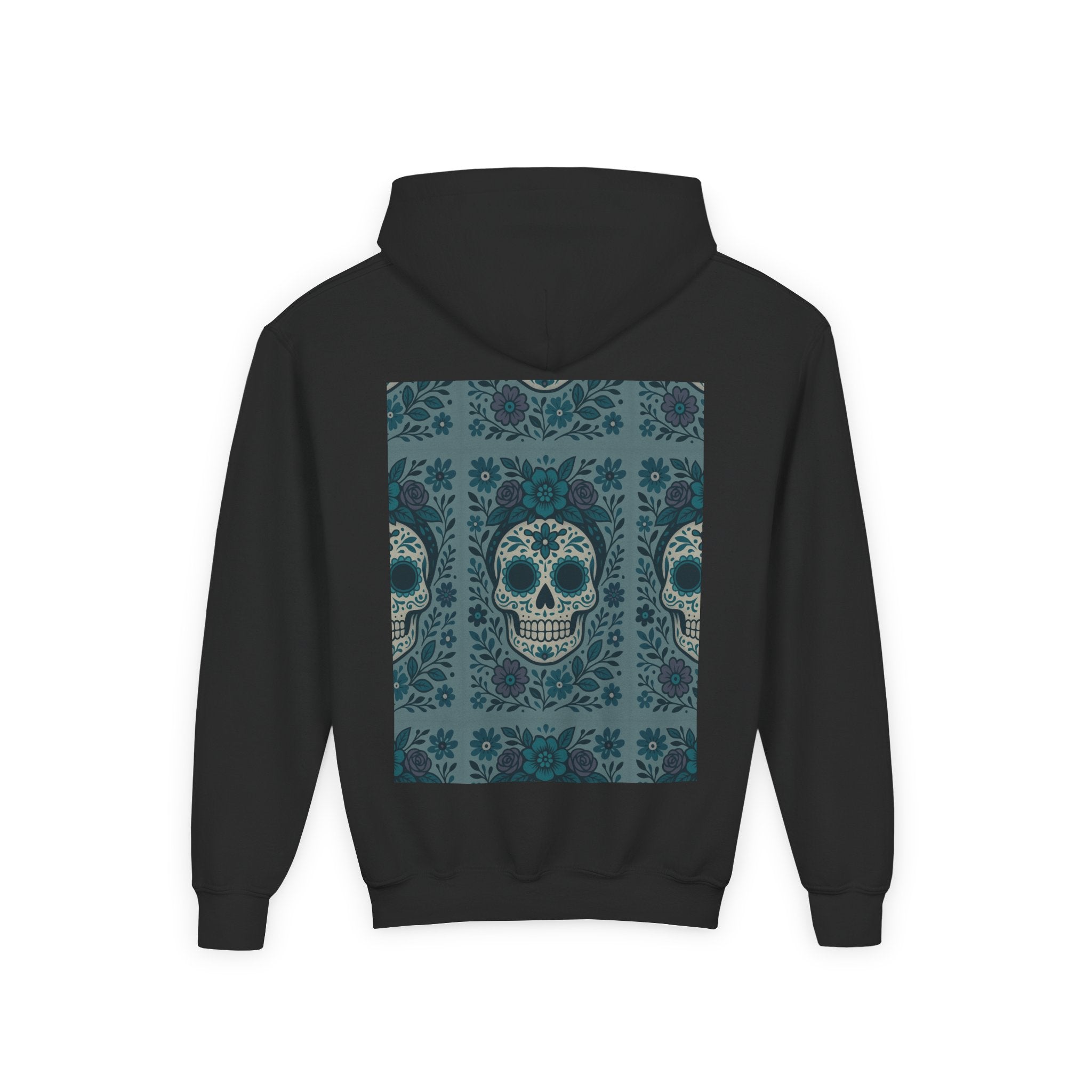 MOSiQ | Day of the Dead Sugar Skull Youth Hoodie | Day of the Dead Sweatshirt, Halloween Gift, Kids Pullover, Gothic Style, Unique Art Hoodie