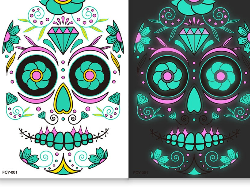 MOSiQ | Day of the Dead  Funny Halloween Two-color Luminous Tattoo Sticker Face