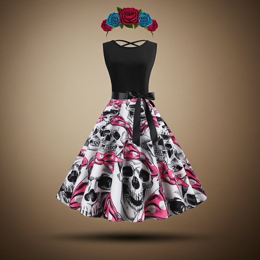 MOSiC | Day of the Dead flor Women"s Flor Cráneo Dress