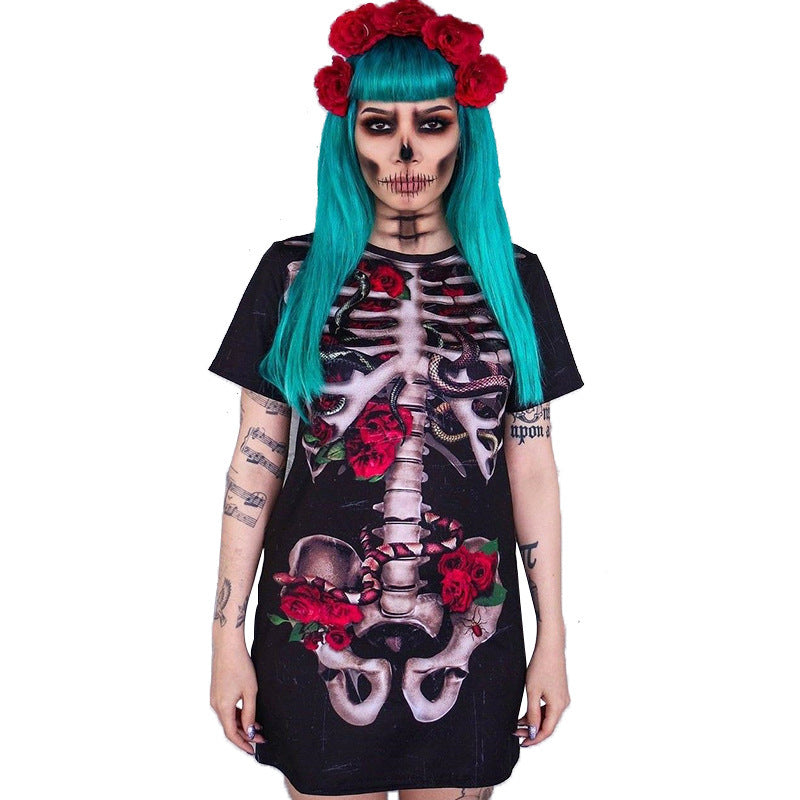 MOSiQ | Day of the Dead  Halloween Costume Skull Print Dress For Women