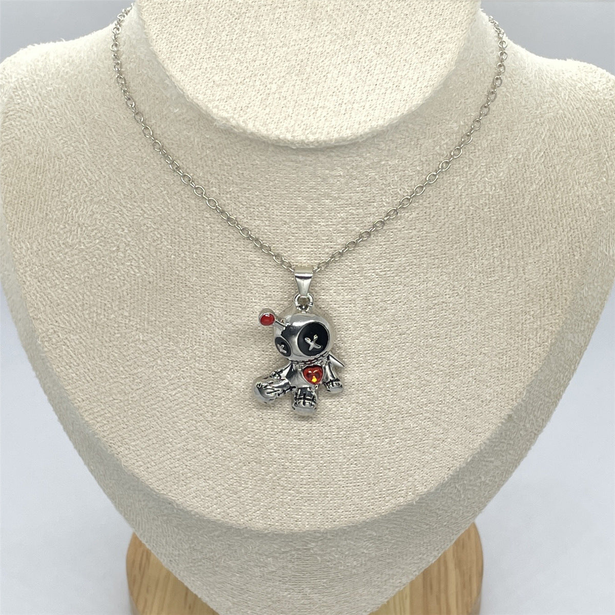 MOSiQ | Day of the Dead Cartoon Red Heart Voodoo Doll Necklace Halloween Personality Clavicle Necklace Fashion Jewelry Accessories