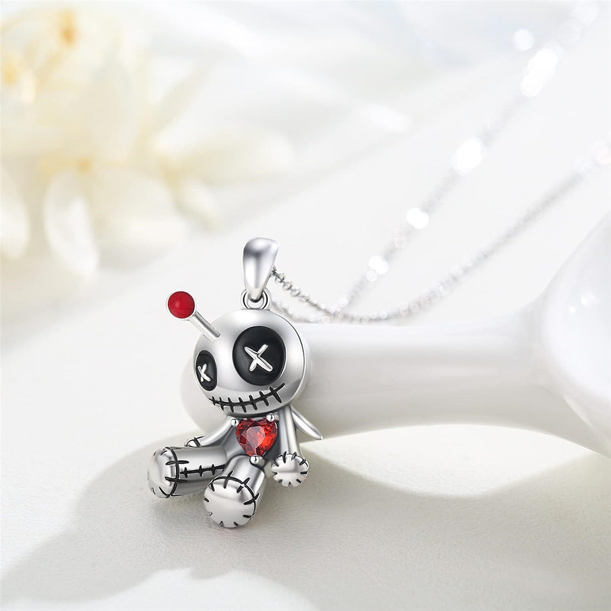 MOSiQ | Day of the Dead Cartoon Red Heart Voodoo Doll Necklace Halloween Personality Clavicle Necklace Fashion Jewelry Accessories
