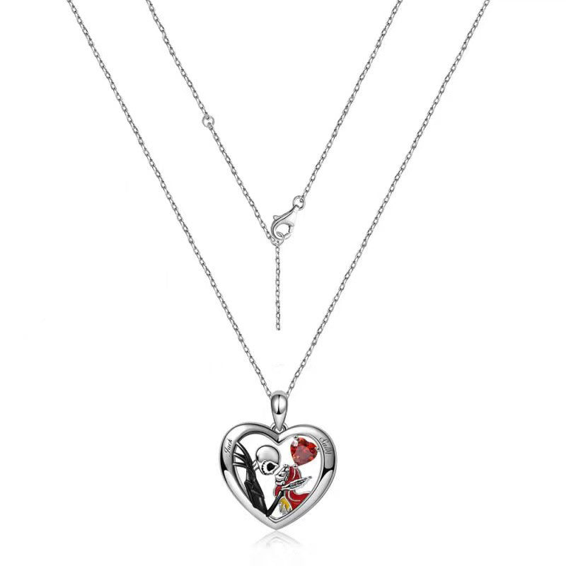 MOSiQ | Day of the Dead Halloween Heart-shaped Skull Necklace With Rhinestones Couple Love Clavicle Necklace Men And Women Jewelry Accessories