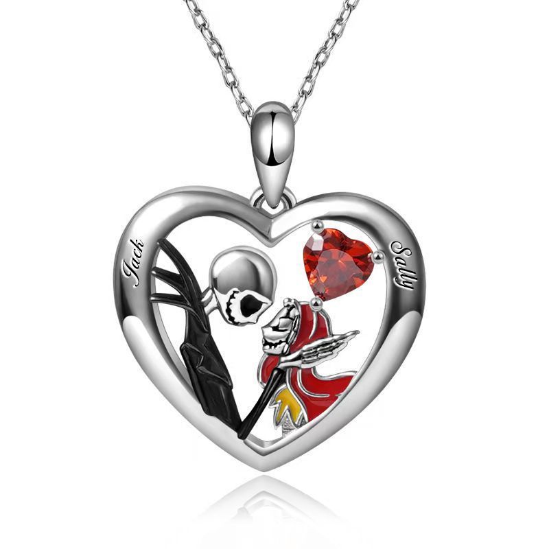 MOSiQ | Day of the Dead Halloween Heart-shaped Skull Necklace With Rhinestones Couple Love Clavicle Necklace Men And Women Jewelry Accessories
