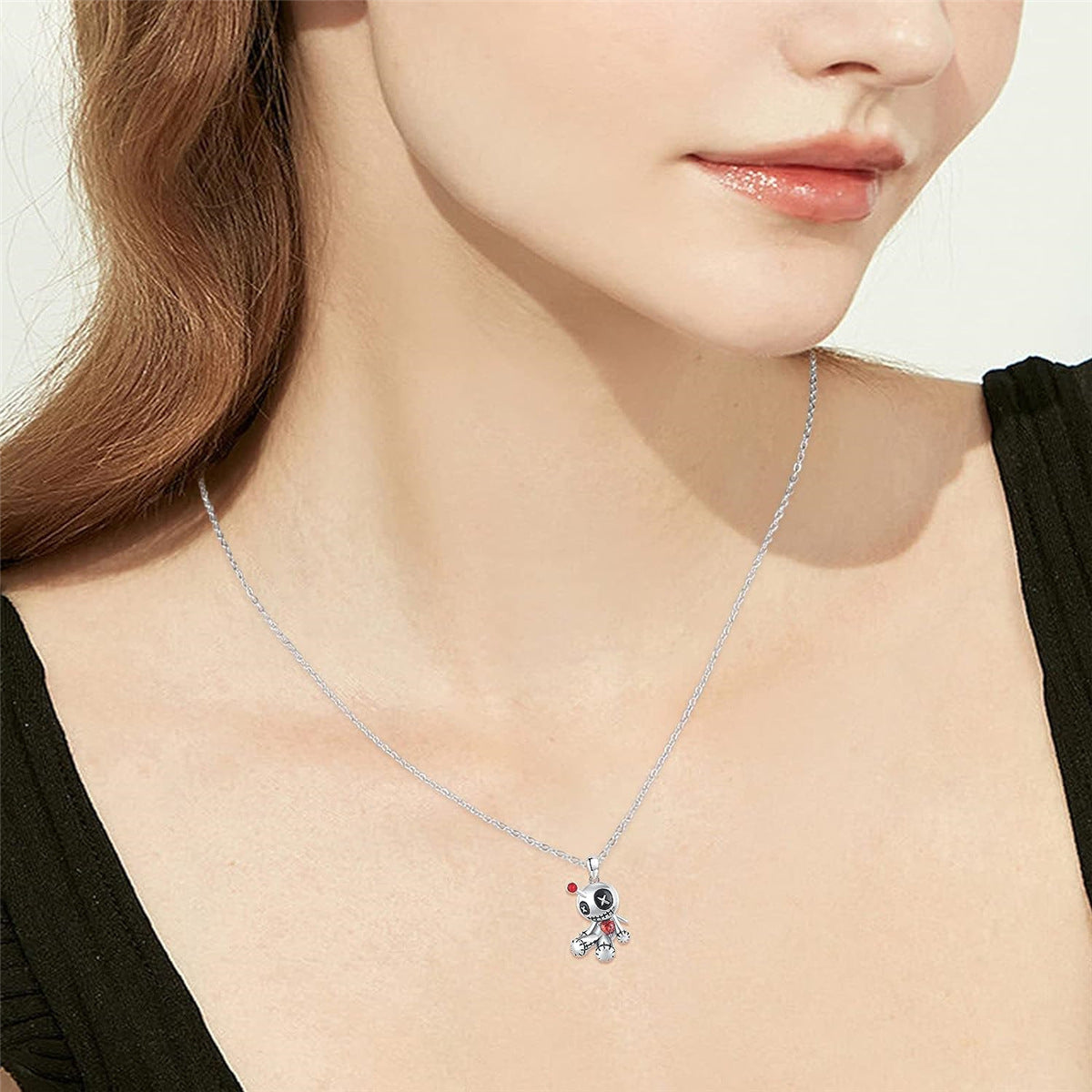 MOSiQ | Day of the Dead Cartoon Red Heart Voodoo Doll Necklace Halloween Personality Clavicle Necklace Fashion Jewelry Accessories