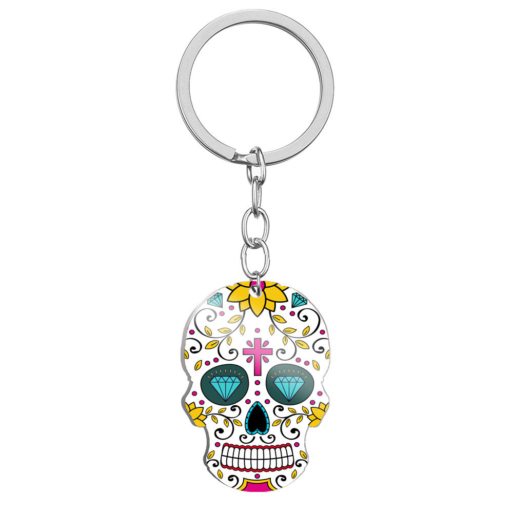 MOSiQDay Of The Dead Skull Color Printing Stainless Steel Key Ring