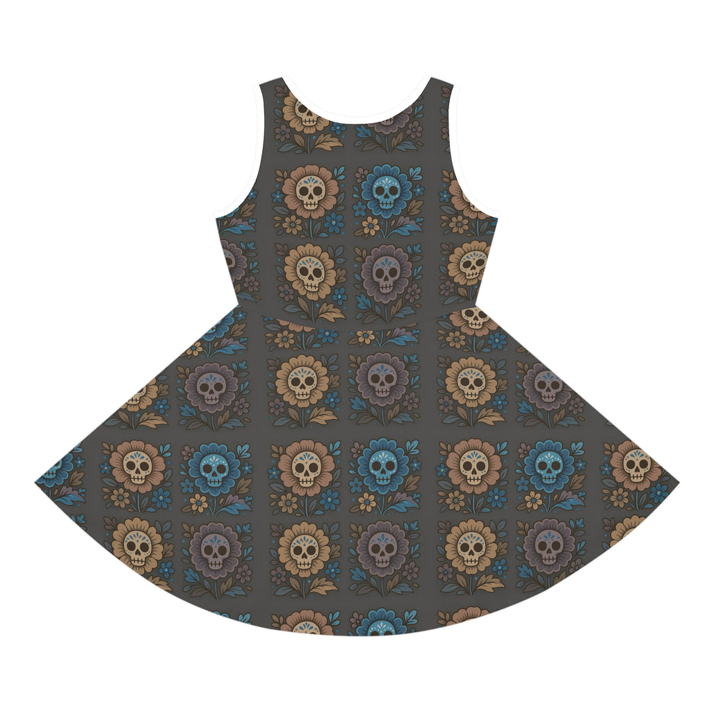 MOSiQ | Day of the Dead  Girls' Skull, Colorful Floral DresHalloween Outfit, Festival Wear, Dia de los Muertos Dress