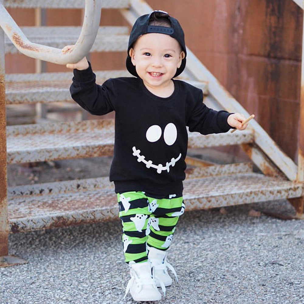 MOSiQ | Day of the Dead Boys long sleeve Halloween smiley two-piece set