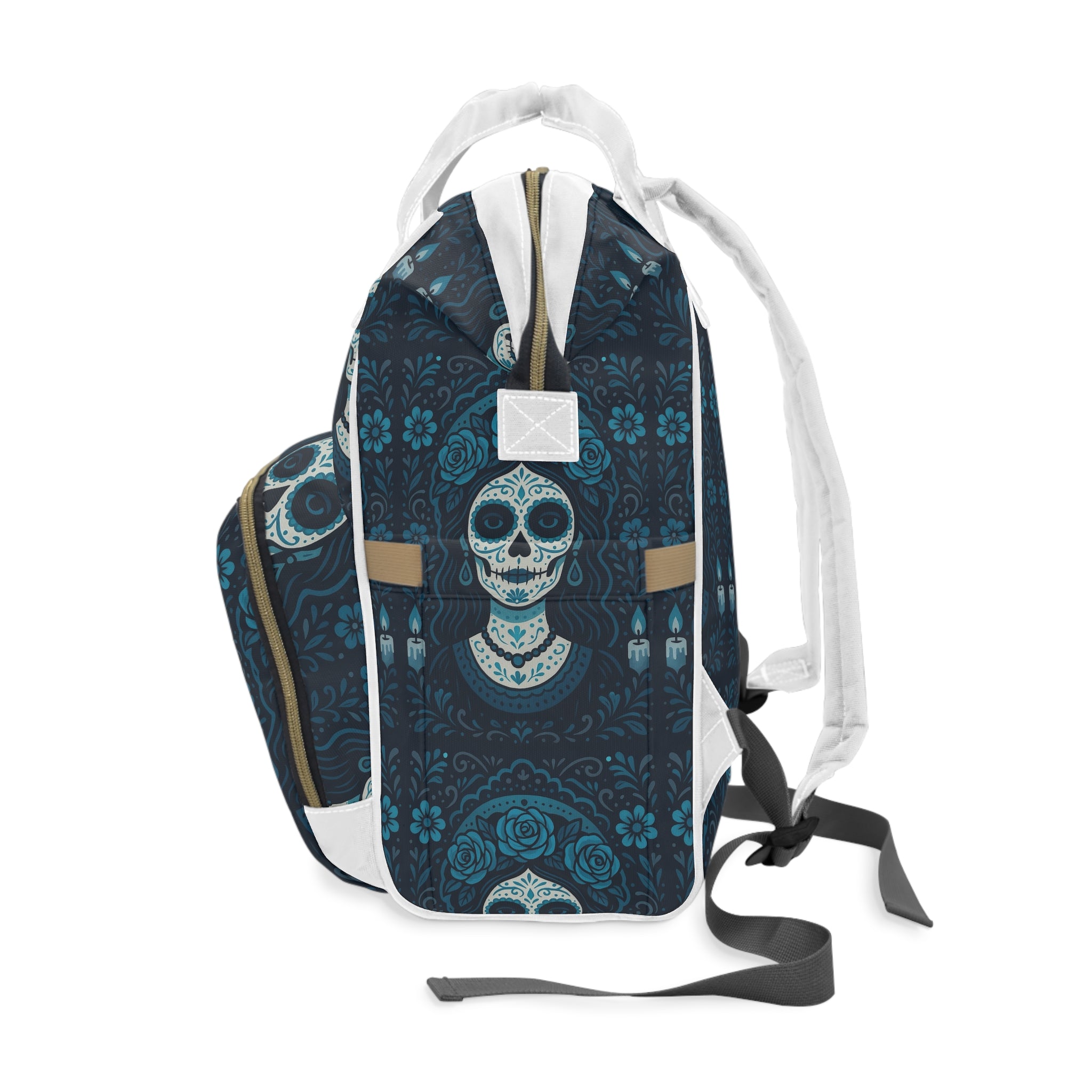 MOSIQ | Day of the Dead  Skull Floral Diaper Backpack, Stylish Baby Bag, Boho Backpack, Trendy Diaper Bag, Unisex Baby Carrier, Customizable Mom Bag