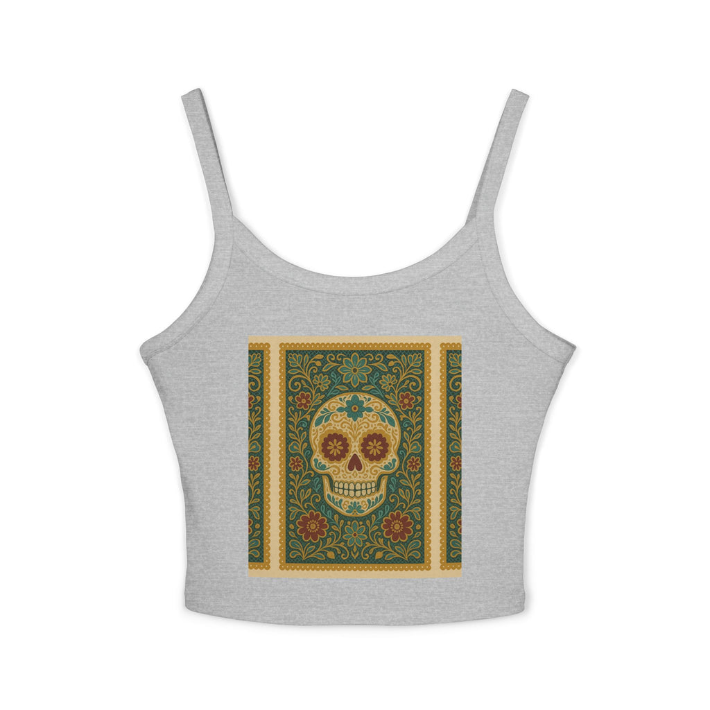 MOSiQ Day of the Dead Skull Tank Top, Women's Spaghetti Strap Top for Festivals, Summer Vibes, Day of the Dead, Casual Wear, Unique Graphic Tee