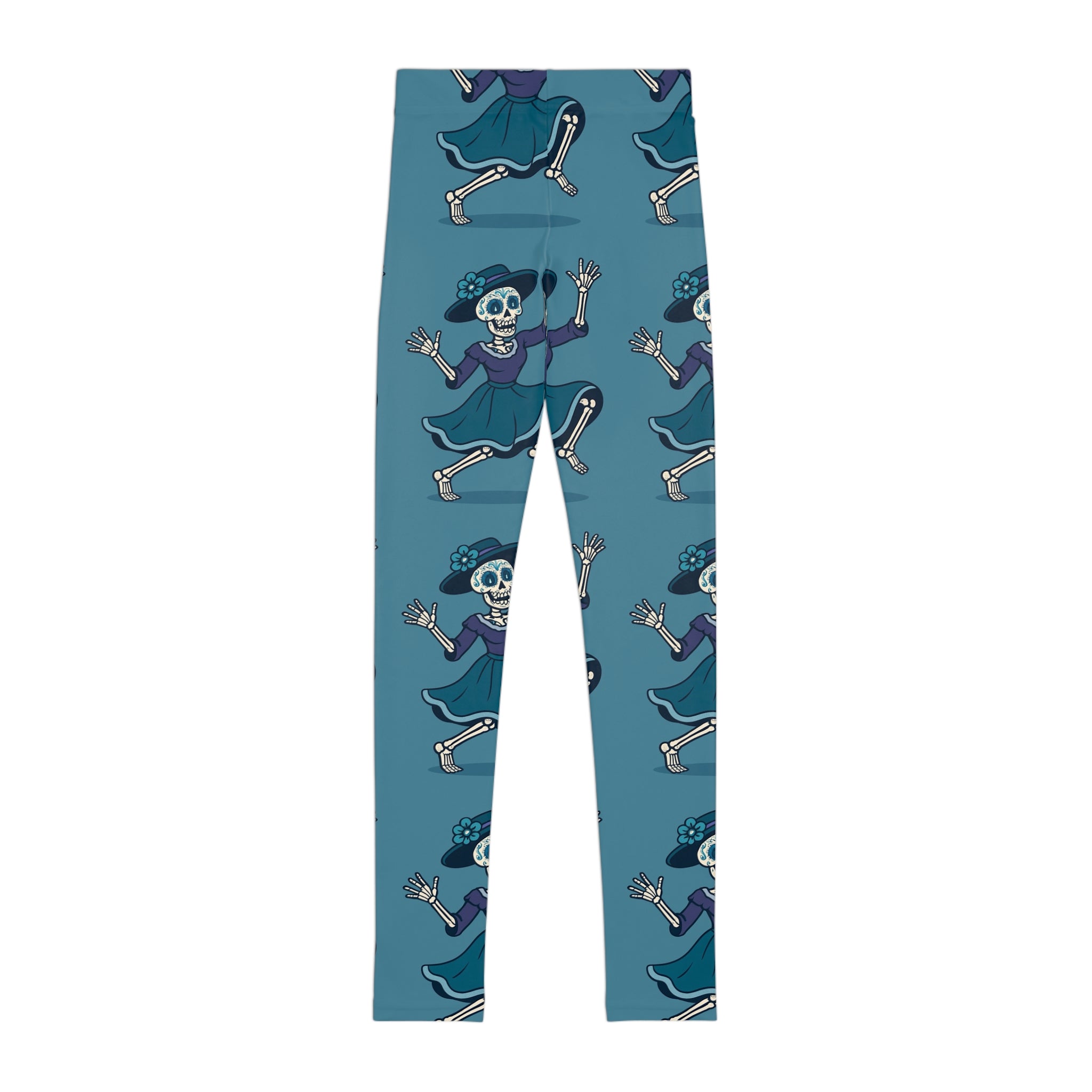 MOSIQ Day of the Dead Skeleton Youth Leggings, Cute Halloween Pants for Kids, Fun AOP Activewear, Gift for Spooky Season, Stylish Dance Wear