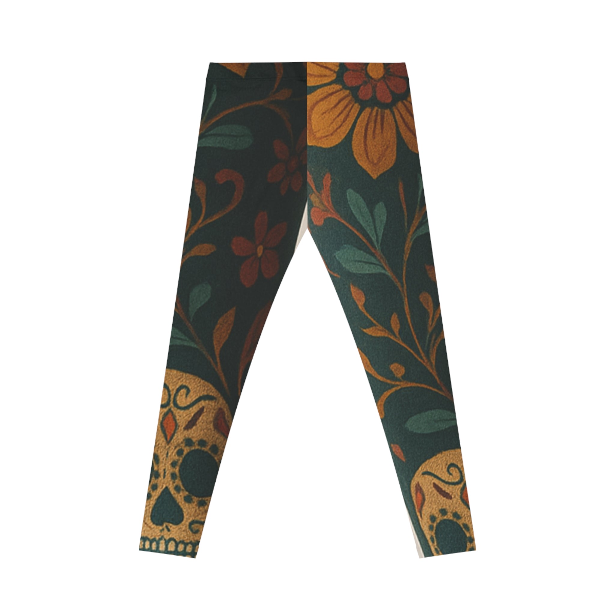 MOSIQ | Day of the Dead  Women's Floral Print Leggings, Casual Fitness Tights, Boho Style Activewear, Comfortable Leggings, Gift for Her, Everyday Wear