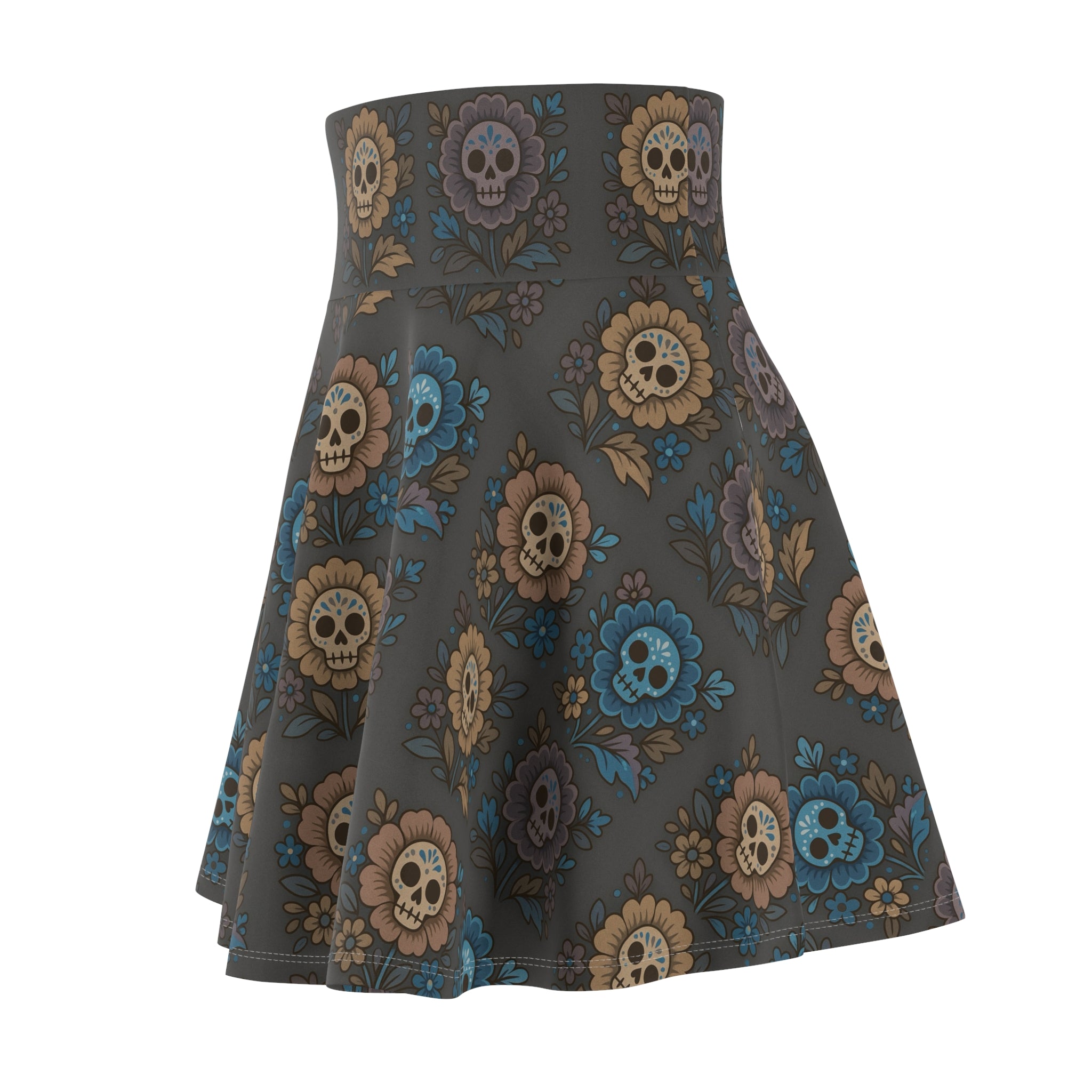 MOSiQ Day of the Dead Floral Women's Skater Skirt, Boho Chic Skirt, Summer Festival Fashion, Day of the Dead Outfit, Casual Everyday Wear