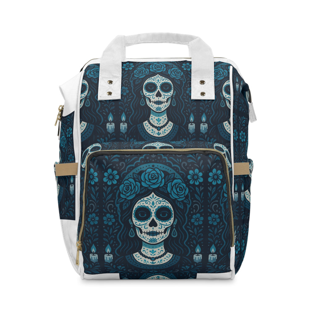 MOSIQ | Day of the Dead  Skull Floral Diaper Backpack, Stylish Baby Bag, Boho Backpack, Trendy Diaper Bag, Unisex Baby Carrier, Customizable Mom Bag