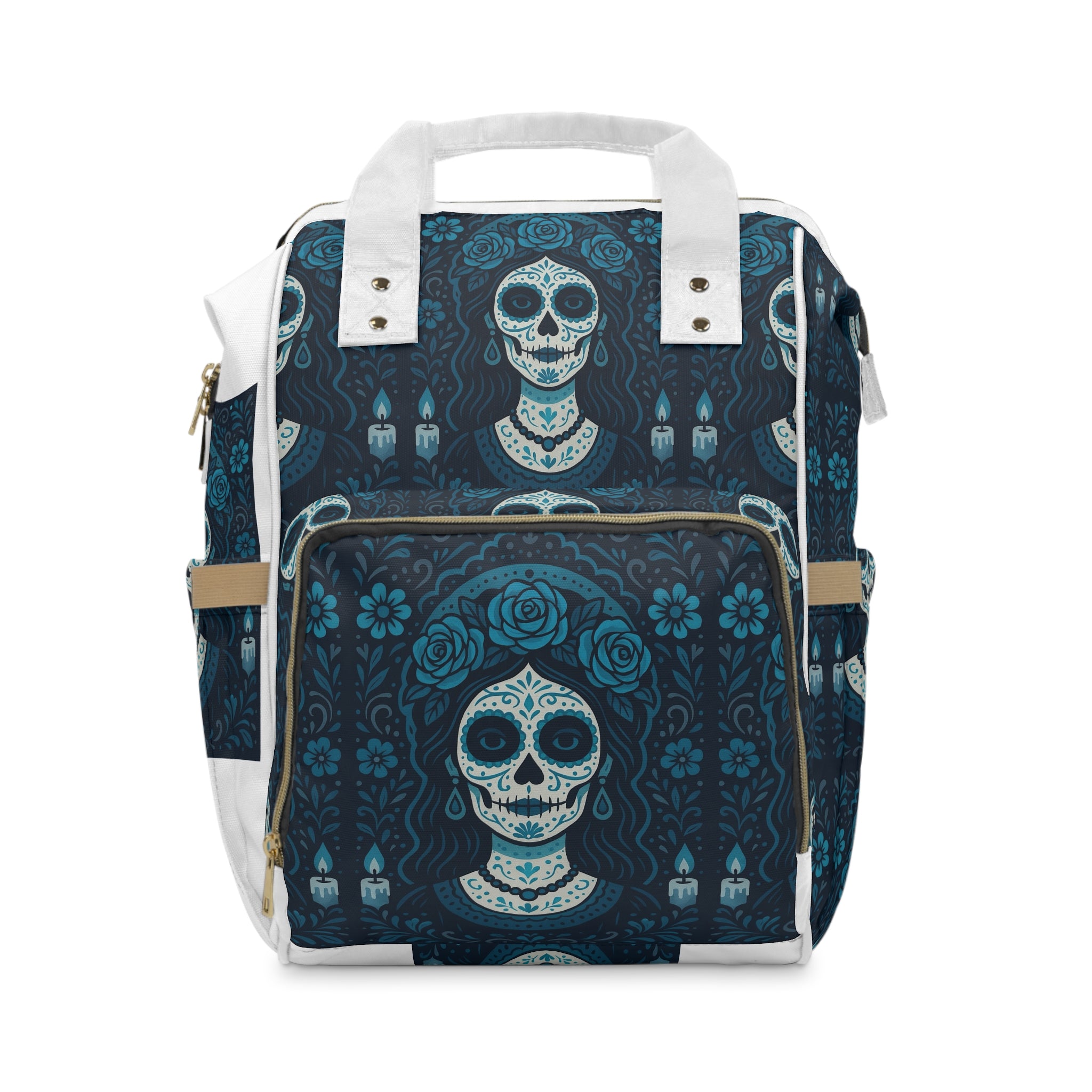 MOSIQ | Day of the Dead  Skull Floral Diaper Backpack, Stylish Baby Bag, Boho Backpack, Trendy Diaper Bag, Unisex Baby Carrier, Customizable Mom Bag