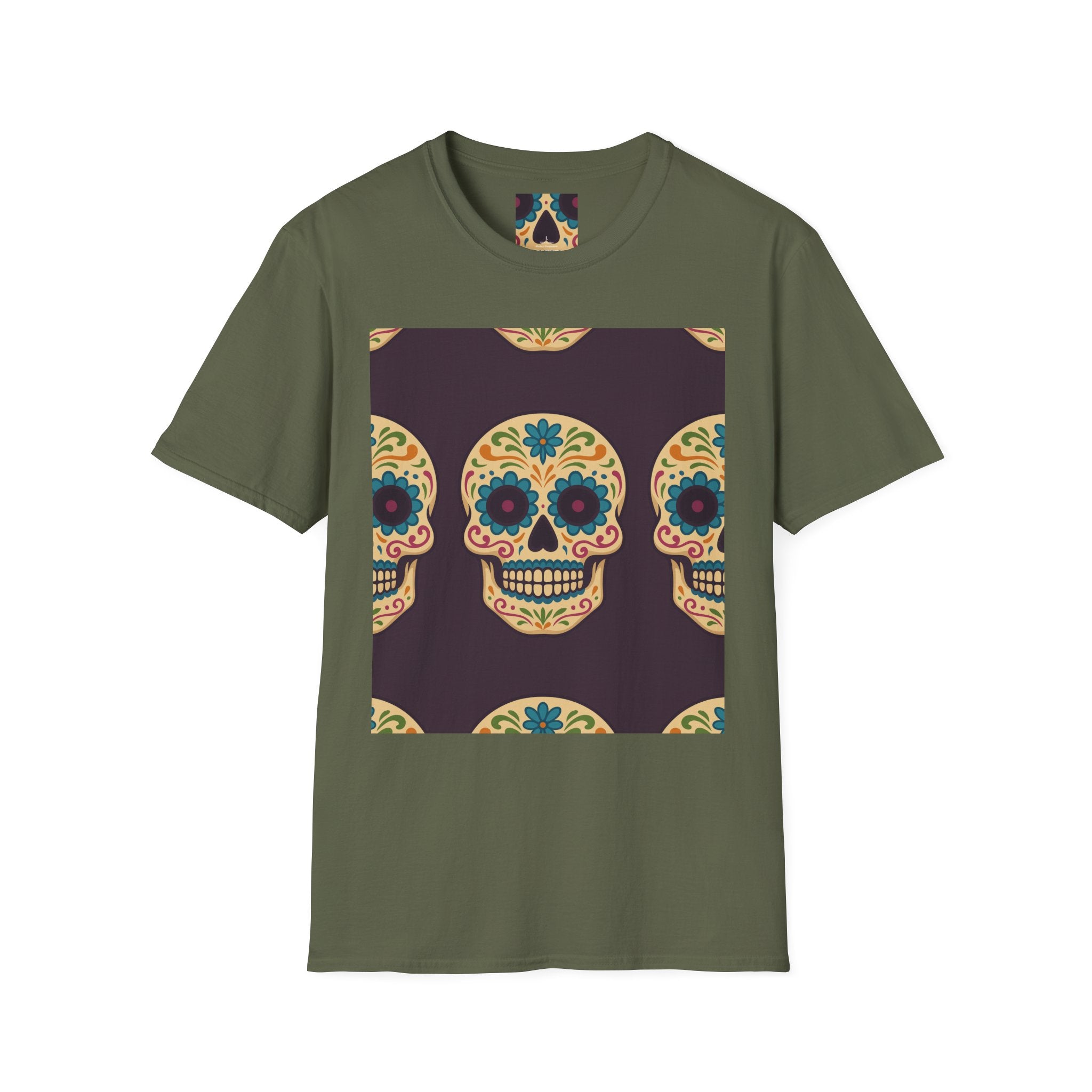 MOSAiC | Day of the Dead T-Shirt, Unisex Graphic Tee, Halloween Shirt, Sugar Skull Top, Boho Festival Wear, Vintage Style Apparel