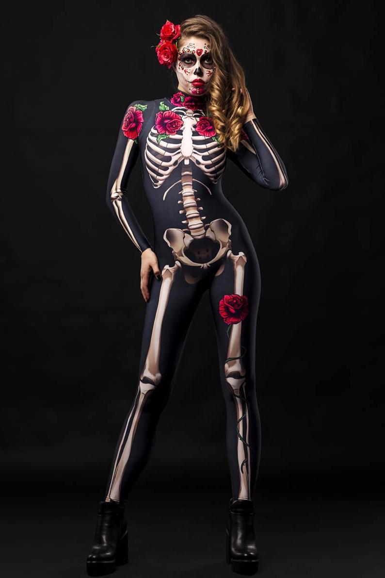 MOSiQ | Day of the Dead Rosa Skeleton Tights Woman Costume