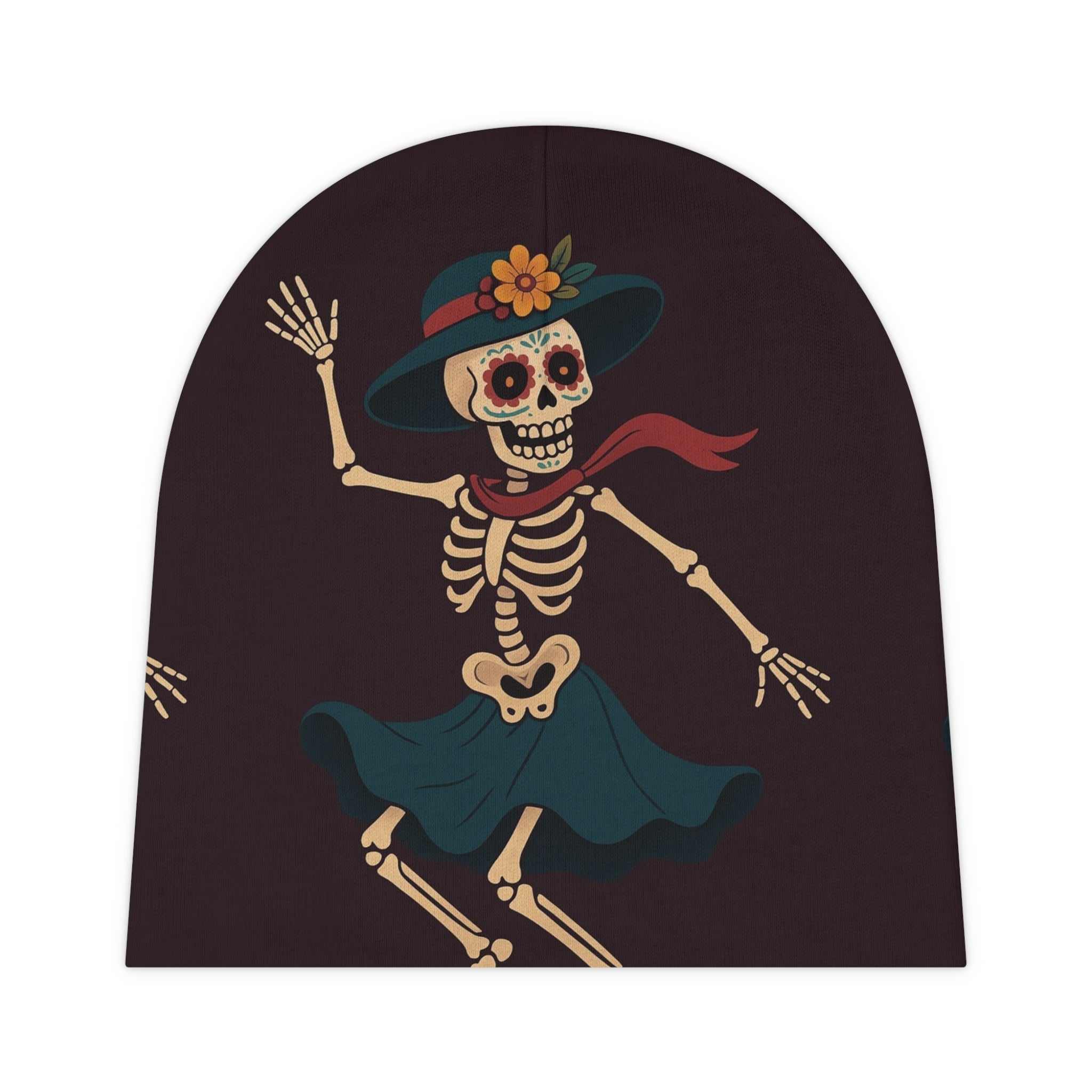 MOSIQ | Day of the Dead Cute Halloween Hat, AOP Baby Accessory, Spooky Gift for Newborns, Infants, Trendy Baby Apparel
