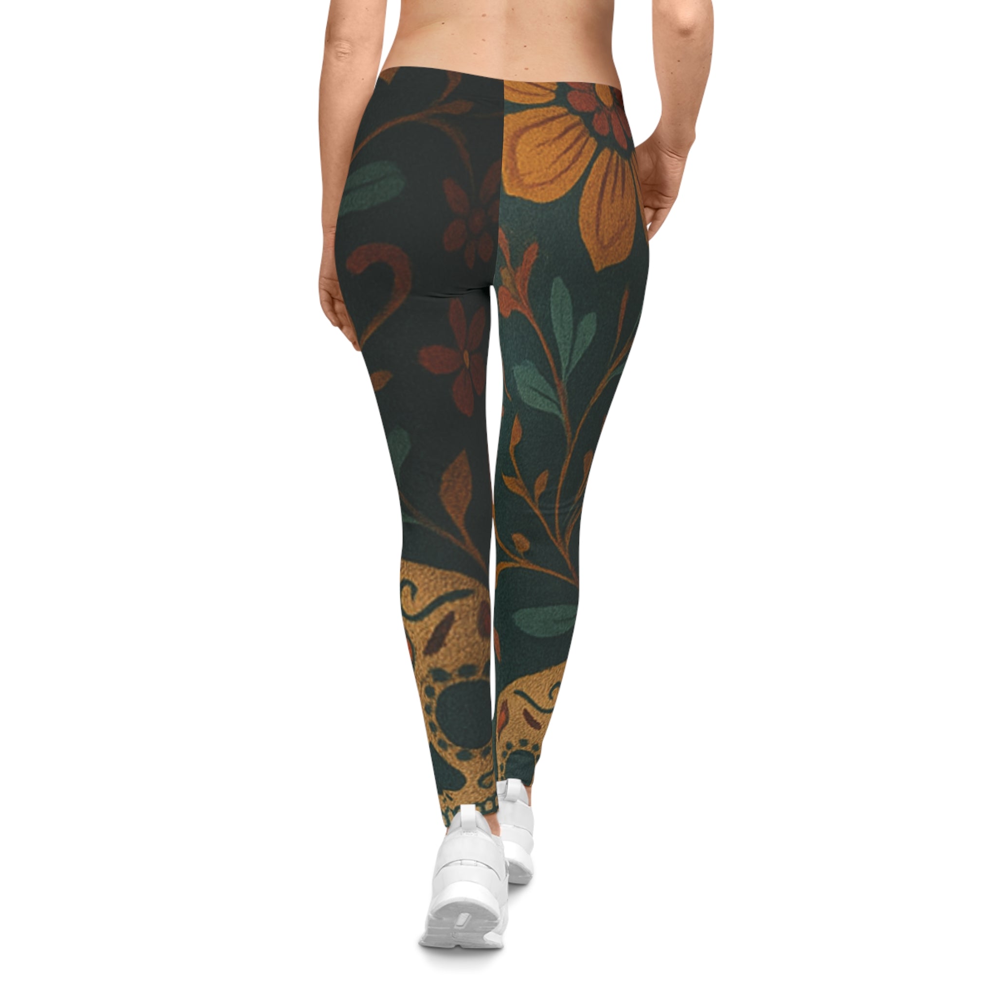 MOSIQ | Day of the Dead  Women's Floral Print Leggings, Casual Fitness Tights, Boho Style Activewear, Comfortable Leggings, Gift for Her, Everyday Wear