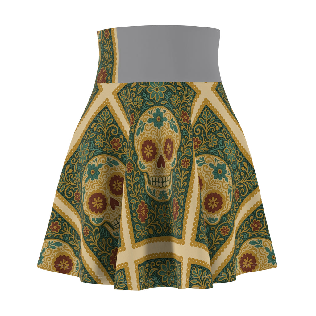 MOSiQ | Day of the Dead Skull Print Skater Skirt, Festival Outfit, Day of the Dead Fashion, Vintage Style Skirt, Unique Summer Clothing, Alternative Fashion