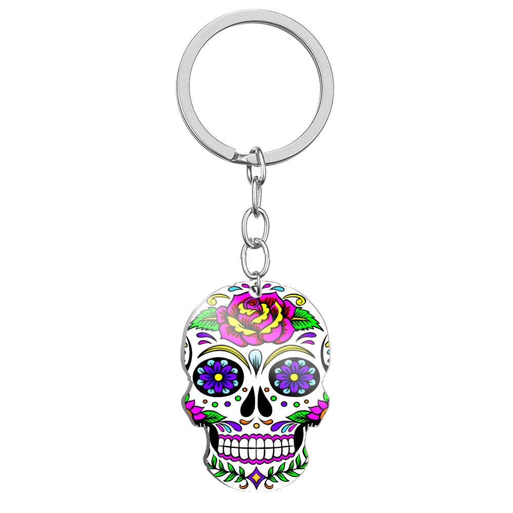 MOSiQDay Of The Dead Skull Color Printing Stainless Steel Key Ring
