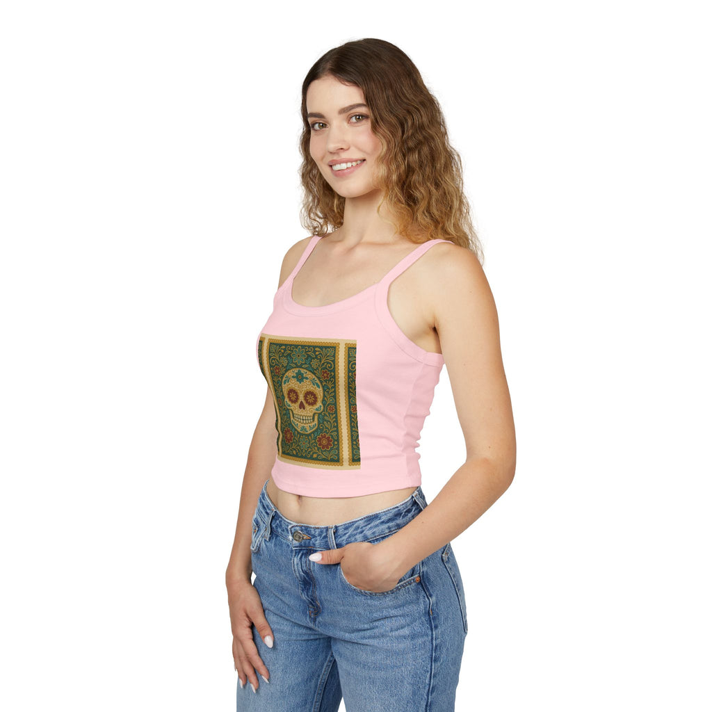 MOSiQ Day of the Dead Skull Tank Top, Women's Spaghetti Strap Top for Festivals, Summer Vibes, Day of the Dead, Casual Wear, Unique Graphic Tee