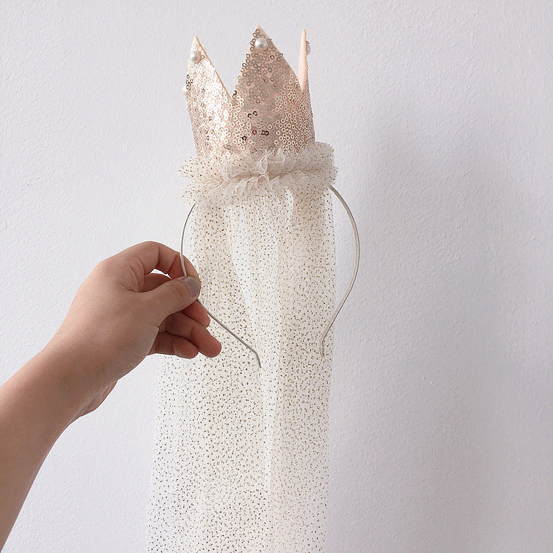 MOSiQ | Day of the Dead Children's Sequins Big Crown Sparkling Flower Girl Veil Birthday Halloween