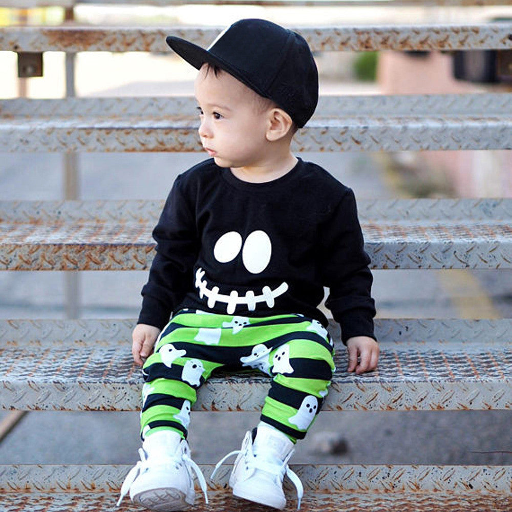 MOSiQ | Day of the Dead Boys long sleeve Halloween smiley two-piece set