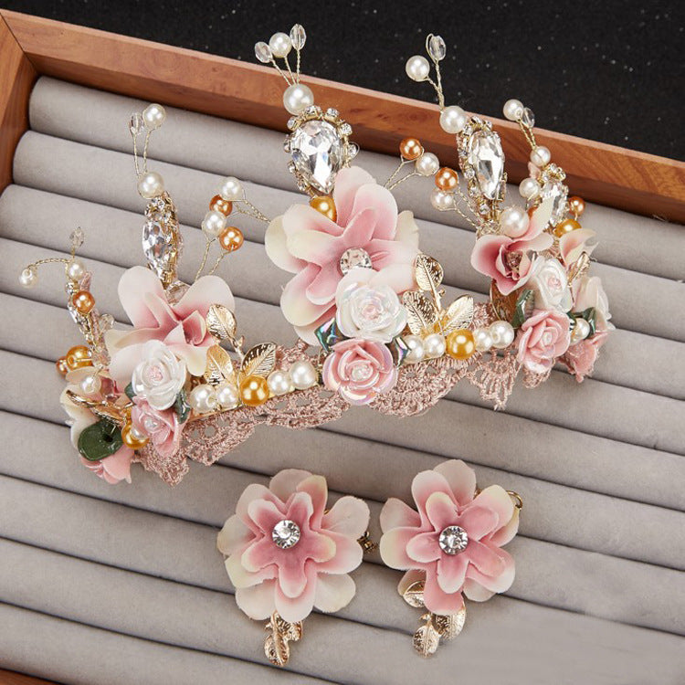 MOSiC | Day of the Dead Sweet Pink Bride Handmade Beaded Lace Tiara Corone Crown Ceramic Flower Hair Headdress